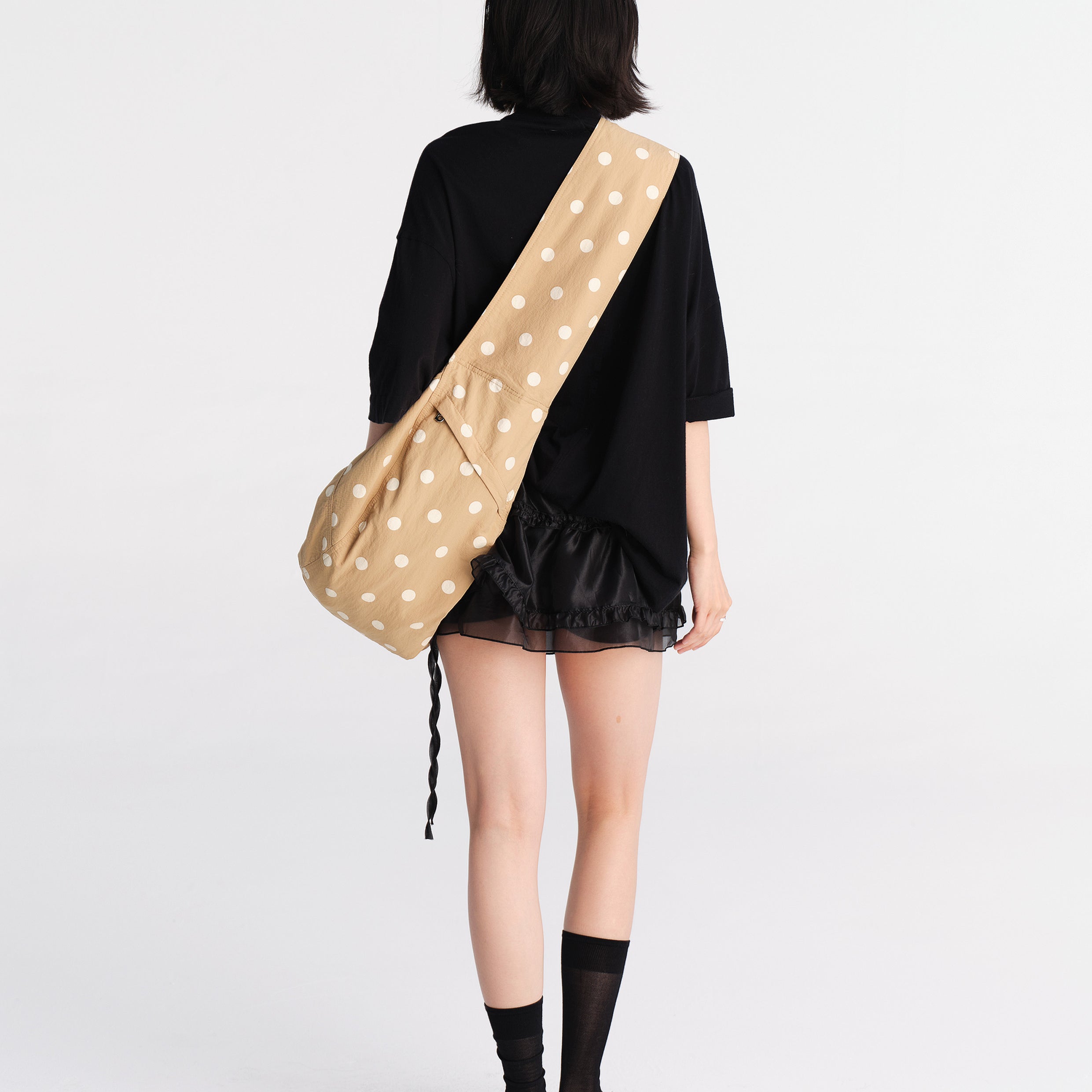 Polka dots large dumpling bag - tan