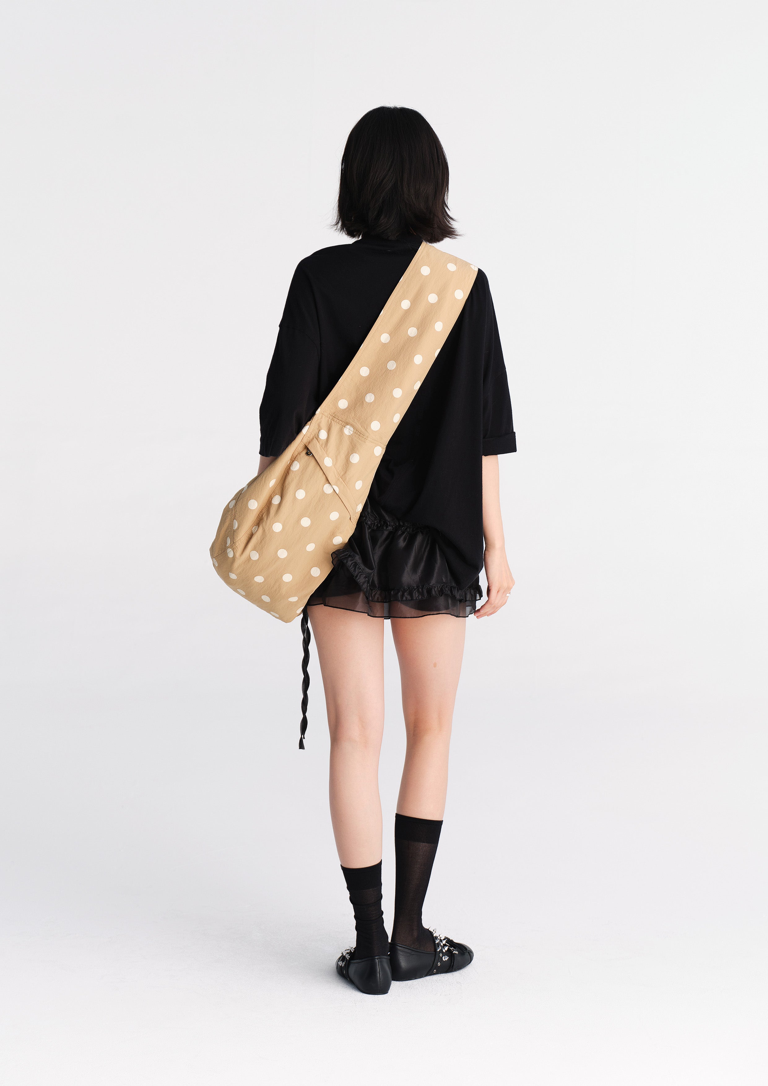Polka dots large dumpling bag - tan