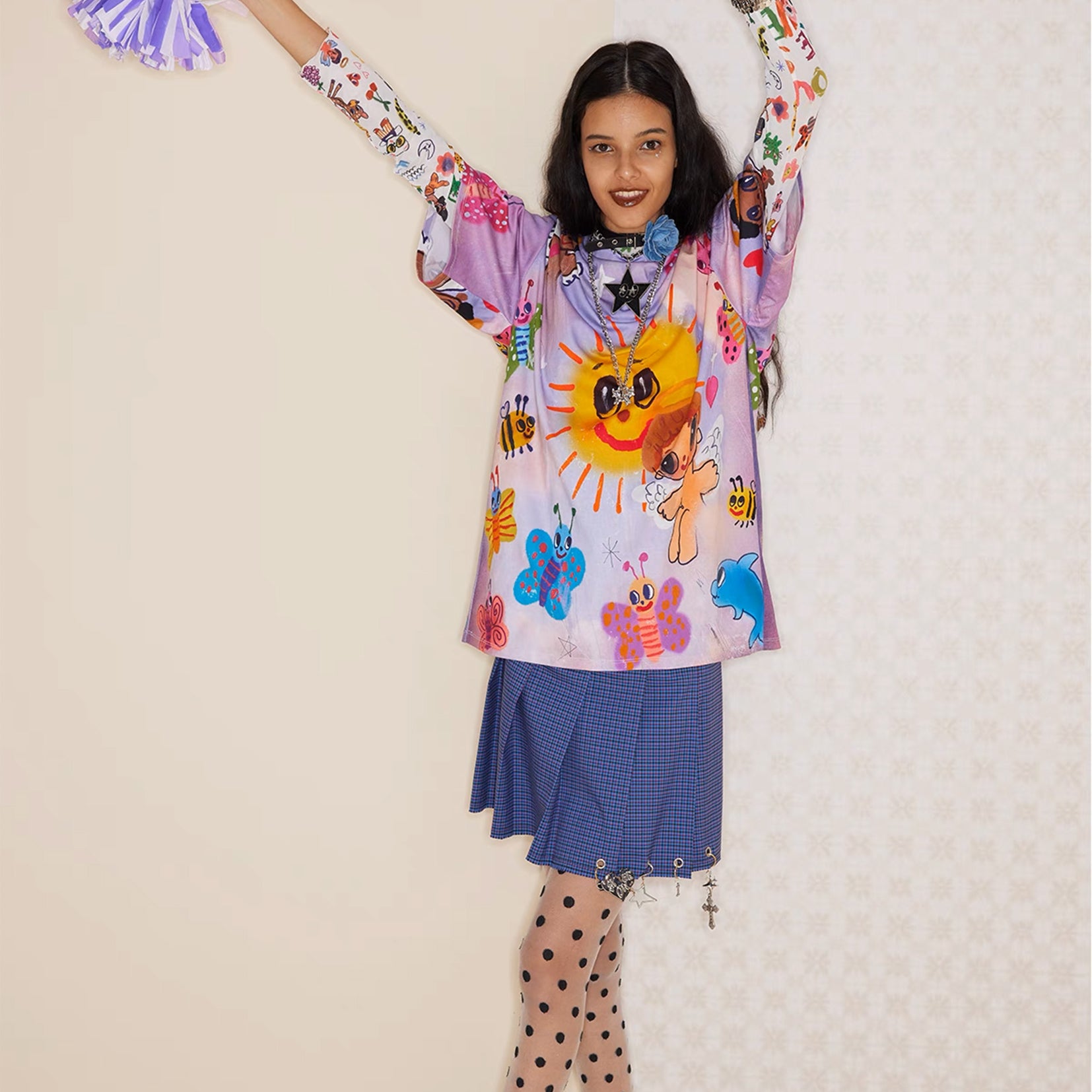 Smiley sun oversized tee - lavender