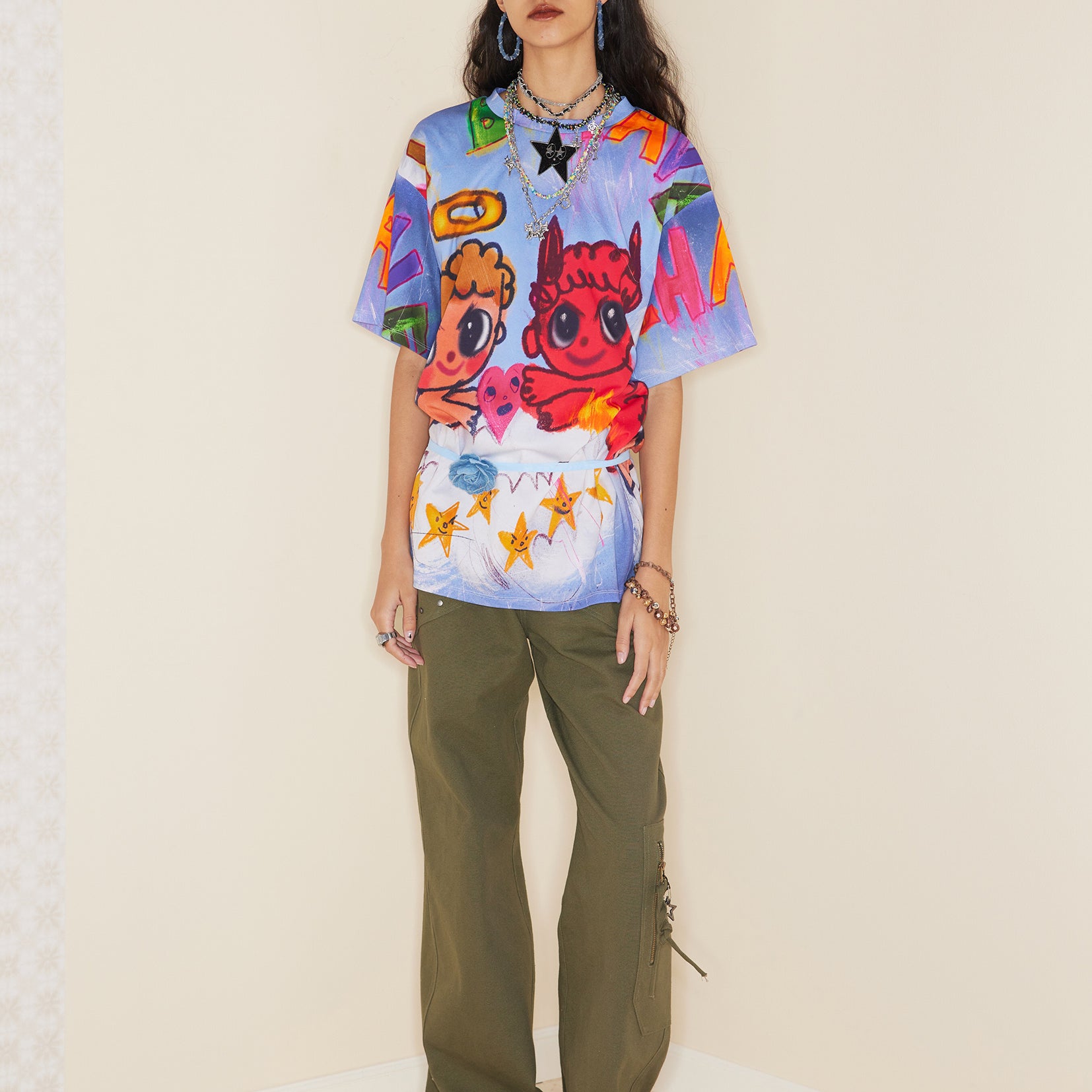 Angel & demon oversized tee - cornflower blue