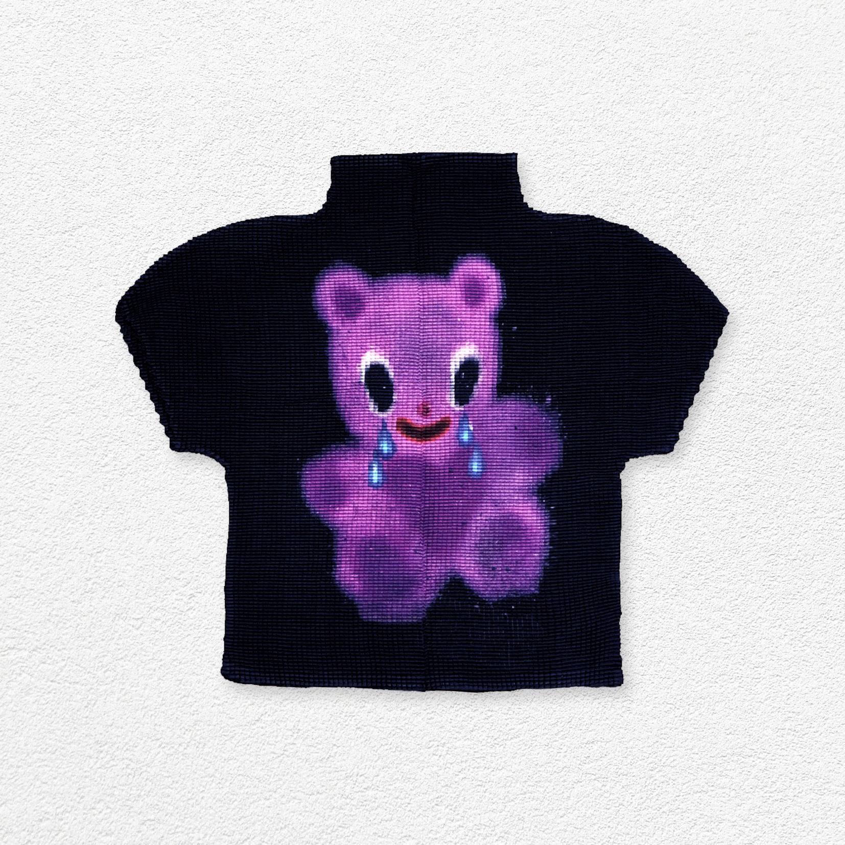 Purple bear crinkle stretch crop tee - black