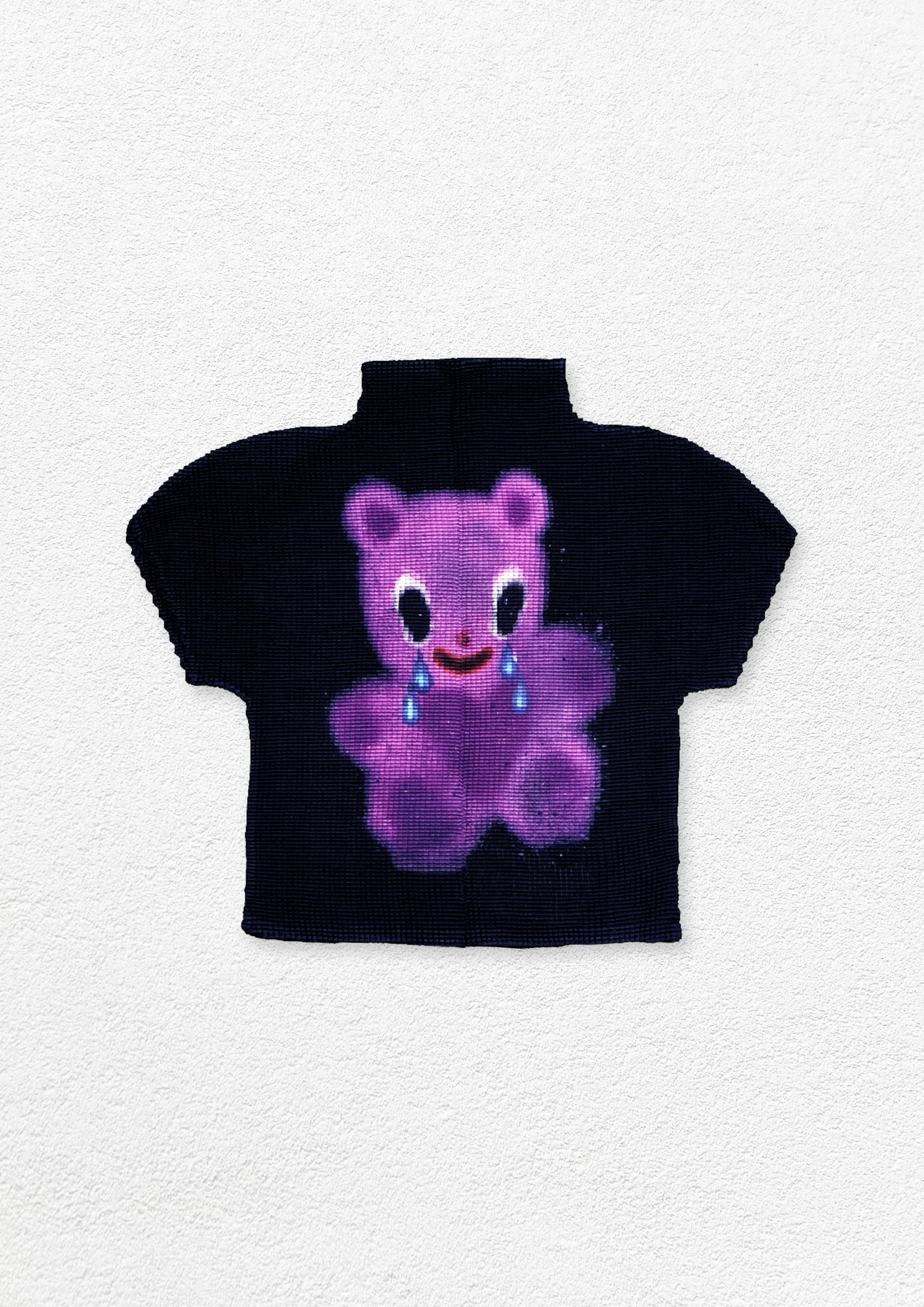 Purple bear crinkle stretch crop tee - black