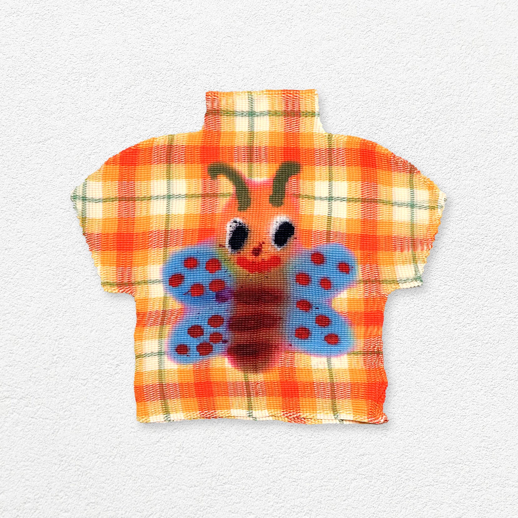 Butterfly crinkle stretch crop tee - orange plaid