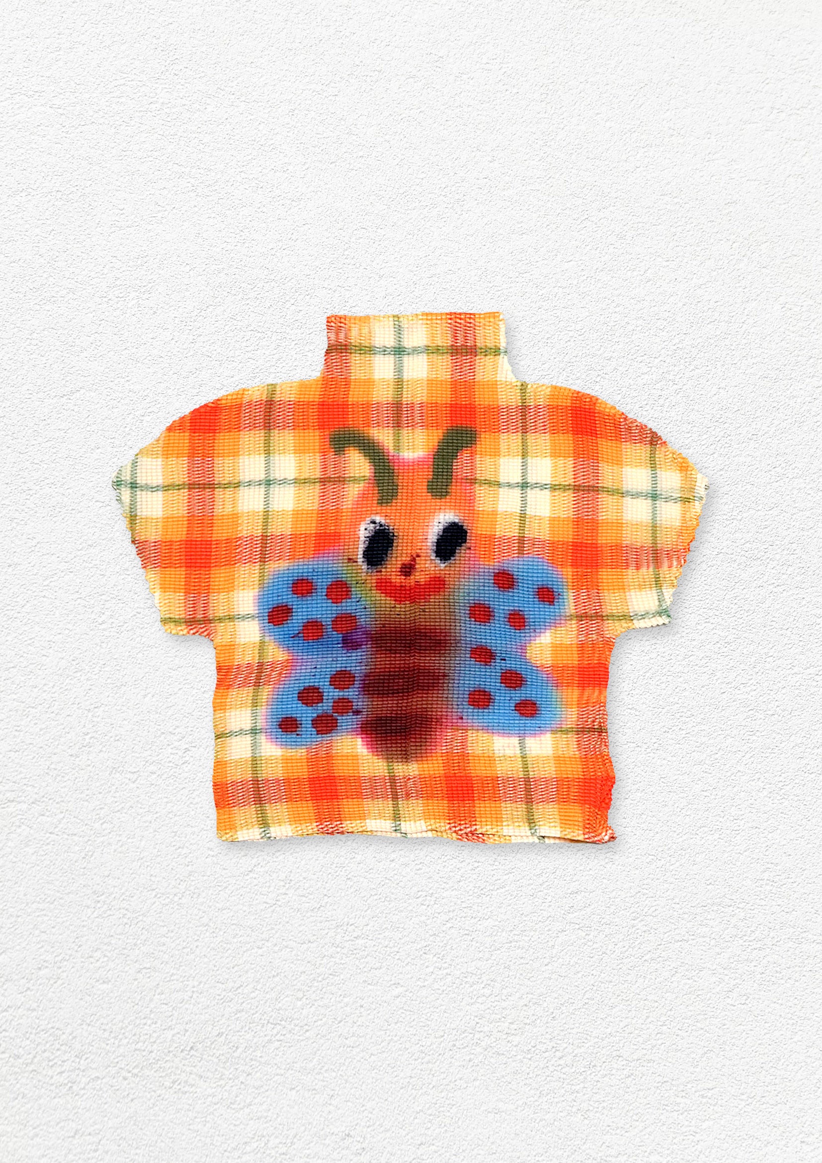 Butterfly crinkle stretch crop tee - orange plaid