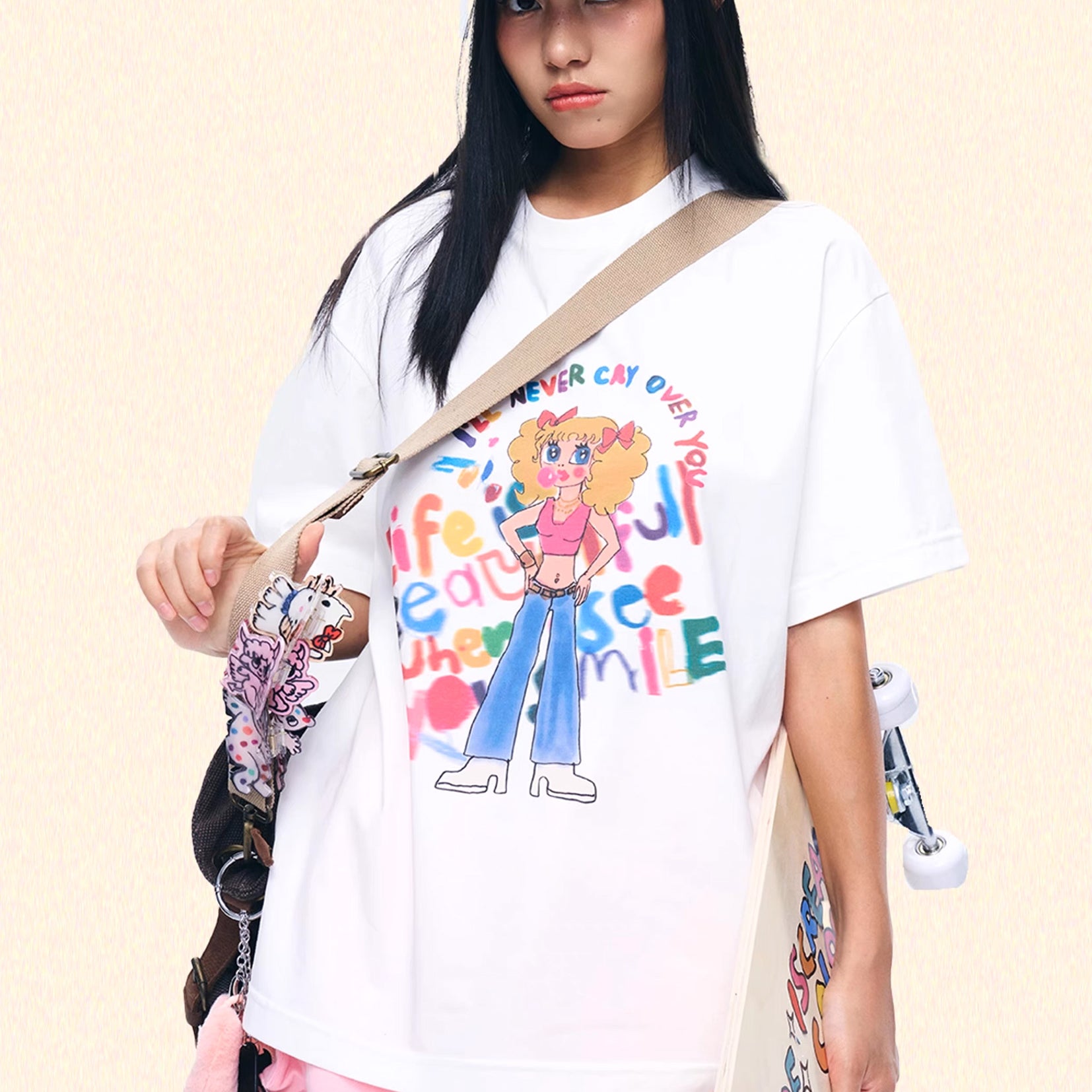 Bubblegum girl unisex oversized tee - white