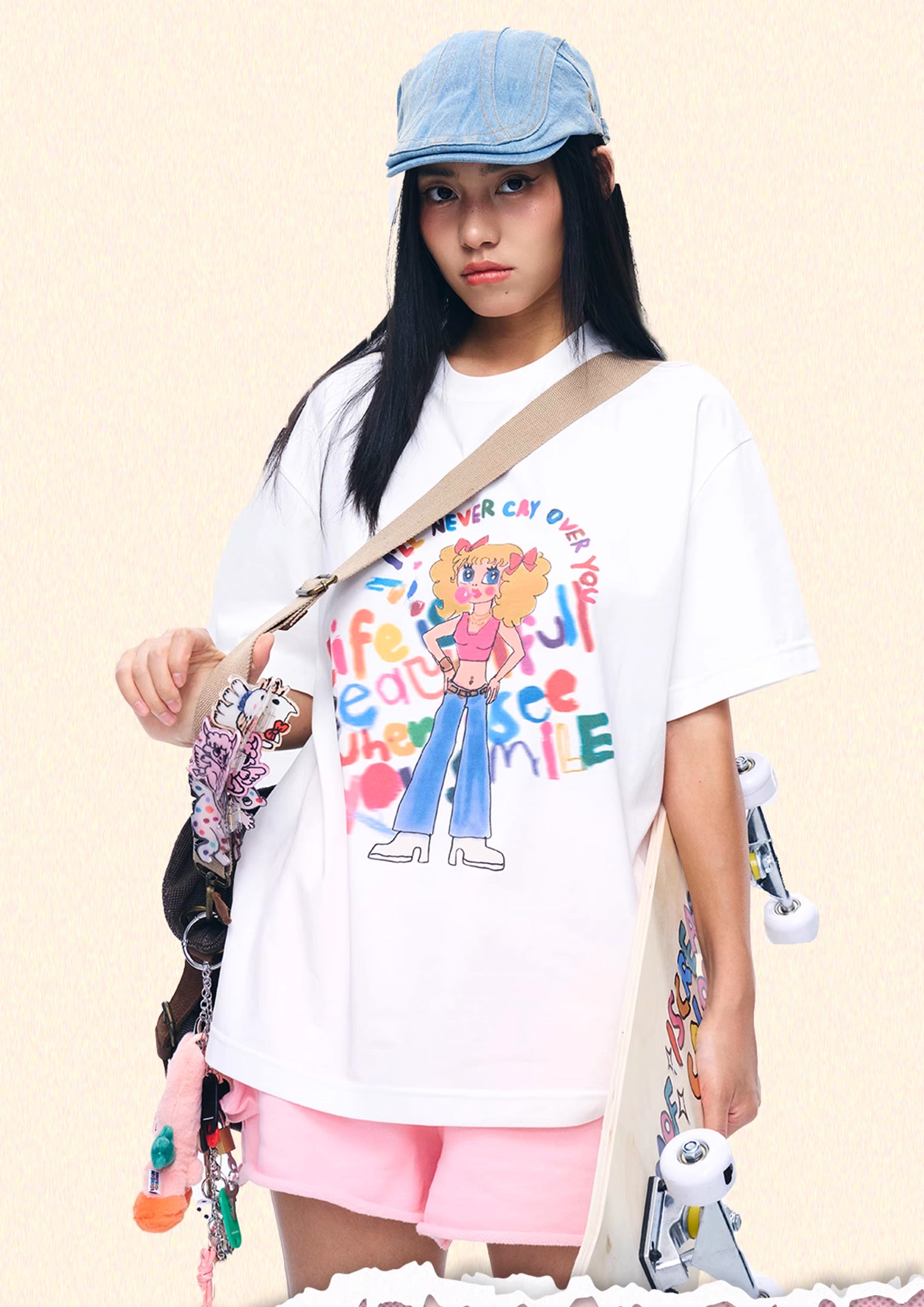 Bubblegum girl unisex oversized tee - white