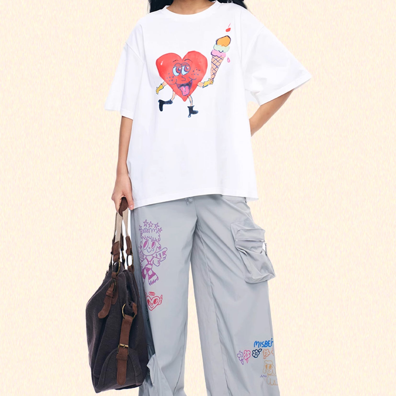 Ice cream heart unisex oversized tee - white