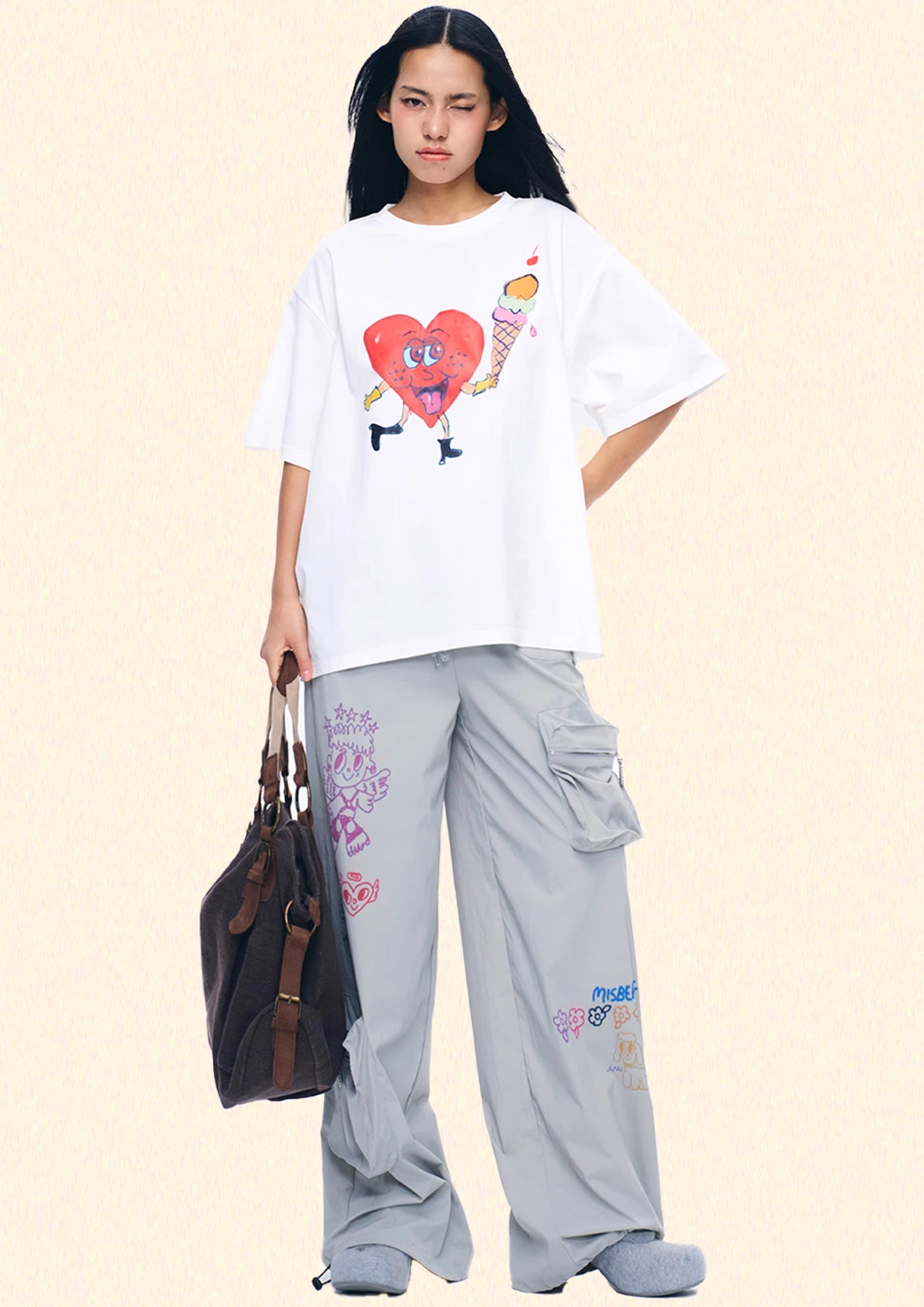 Ice cream heart unisex oversized tee - white