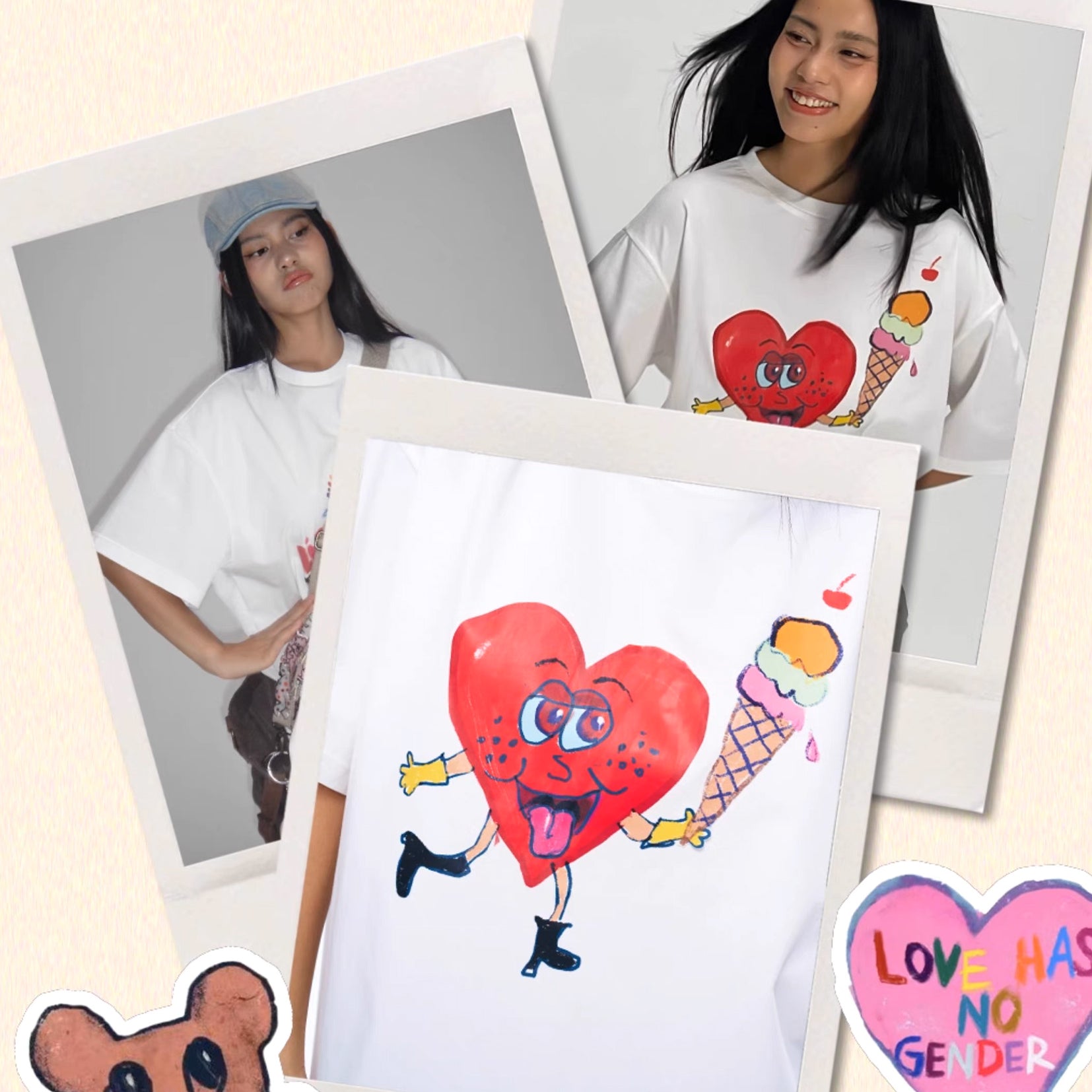 Ice cream heart unisex oversized tee - white