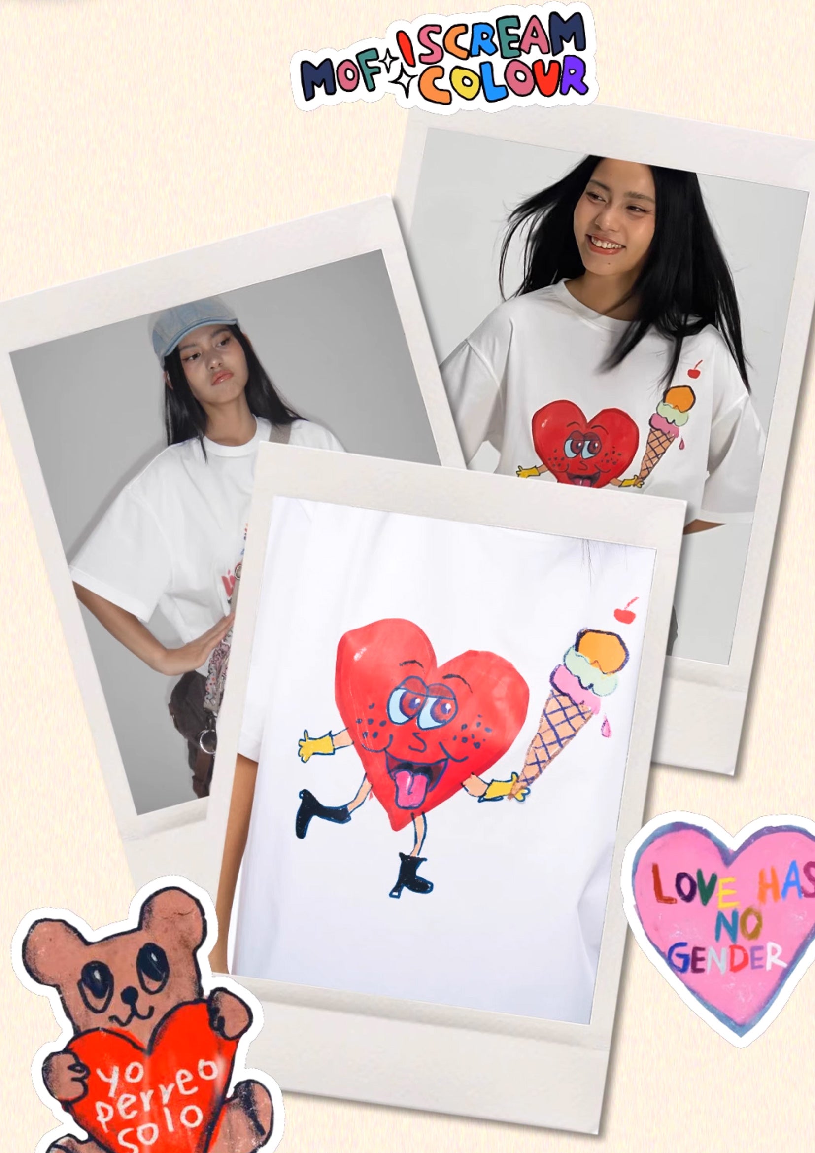 Ice cream heart unisex oversized tee - white