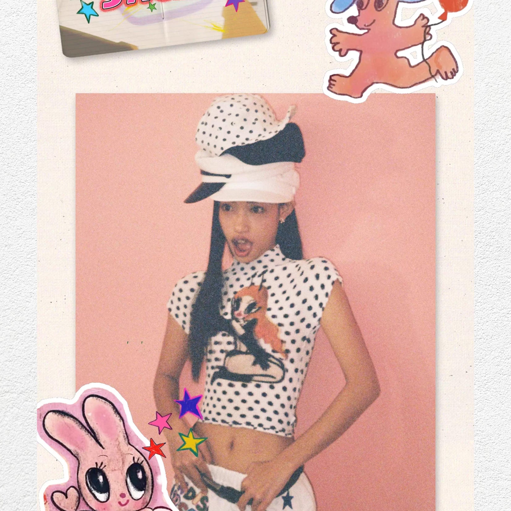 Devil girl polka dots crinkle stretch crop tee - white