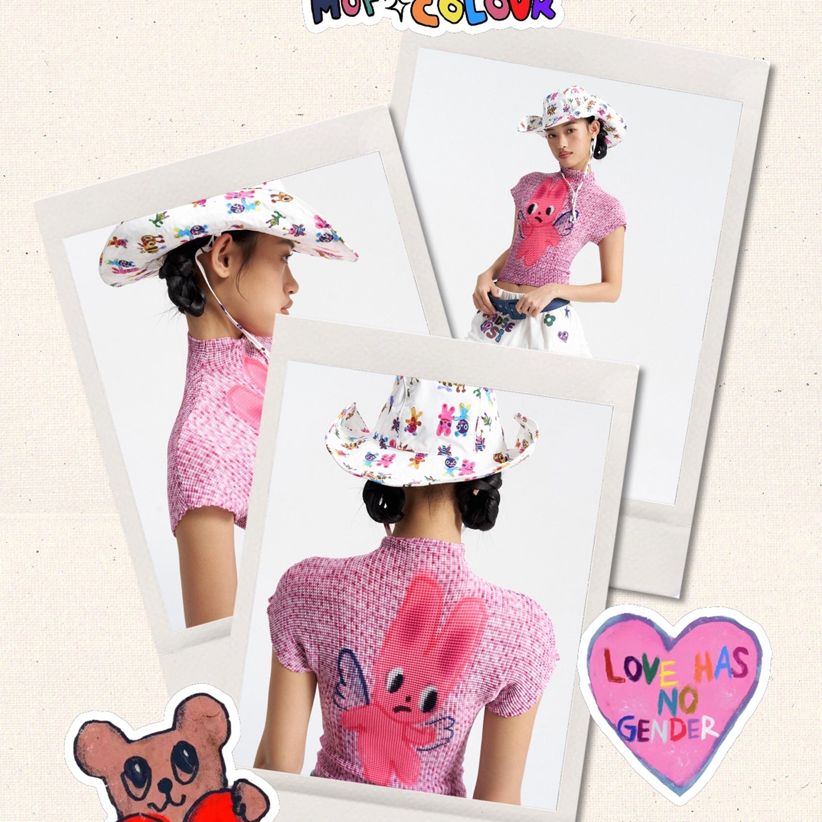 Pink bunny crinkle stretch crop tee - pink knit