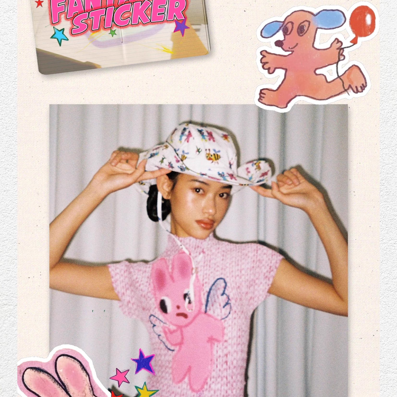 Pink bunny crinkle stretch crop tee - pink knit