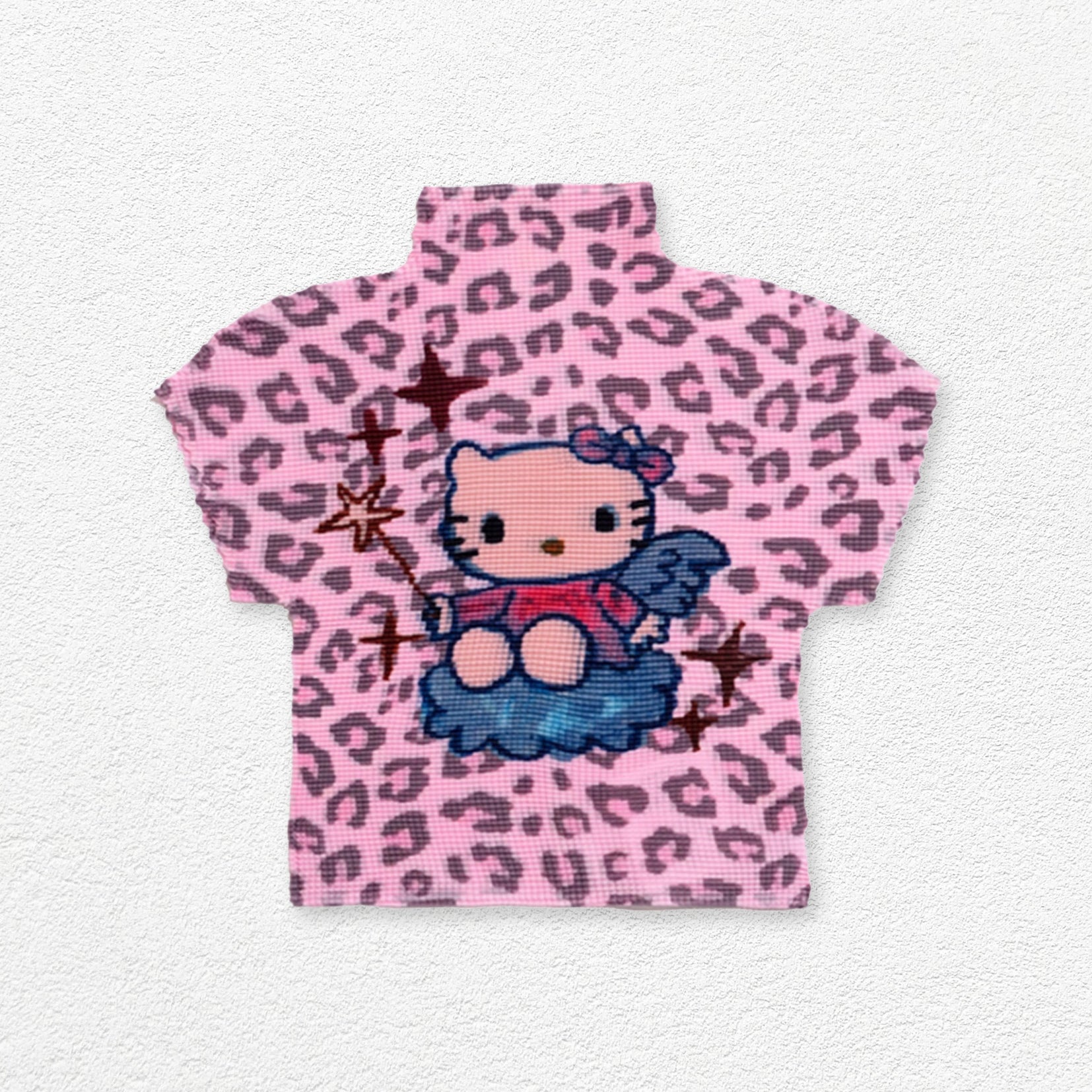 Kitty crinkle stretch crop tee - pink leopard
