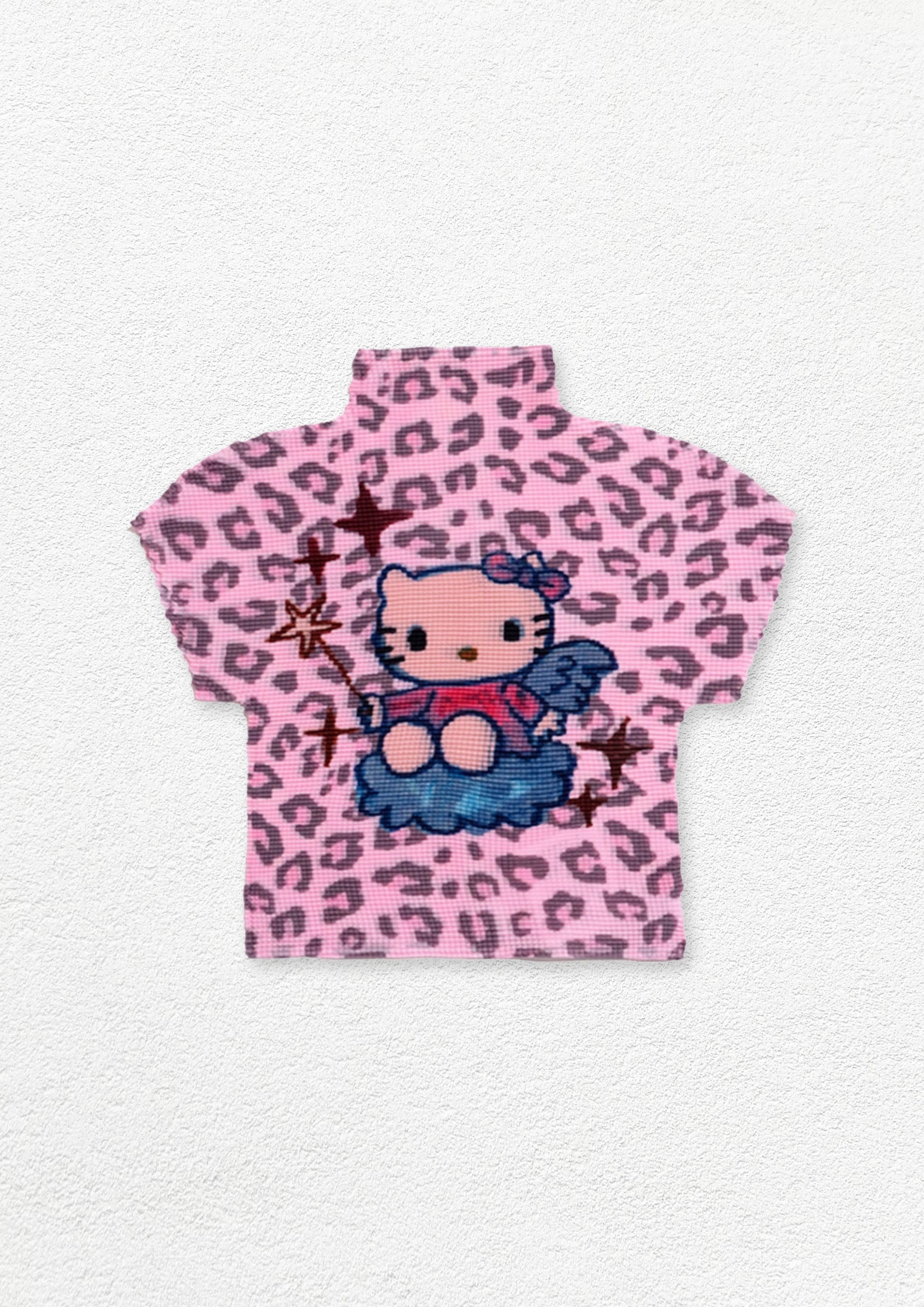 Kitty crinkle stretch crop tee - pink leopard