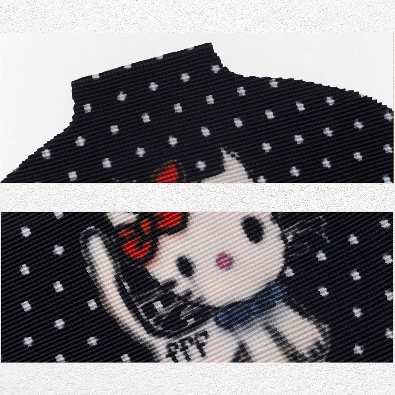 Kitty polka dots crinkle stretch crop tee - black