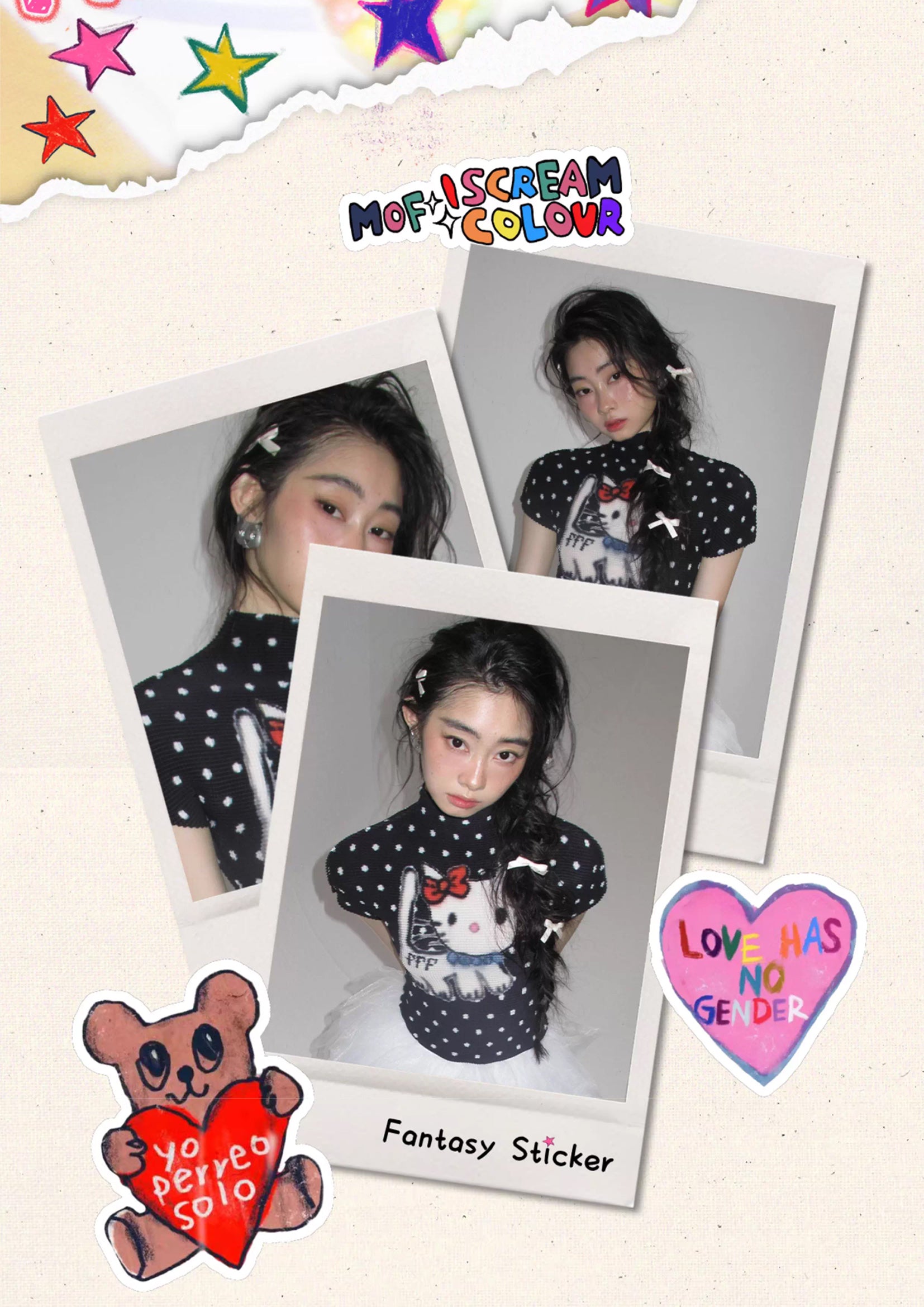 Kitty polka dots crinkle stretch crop tee - black