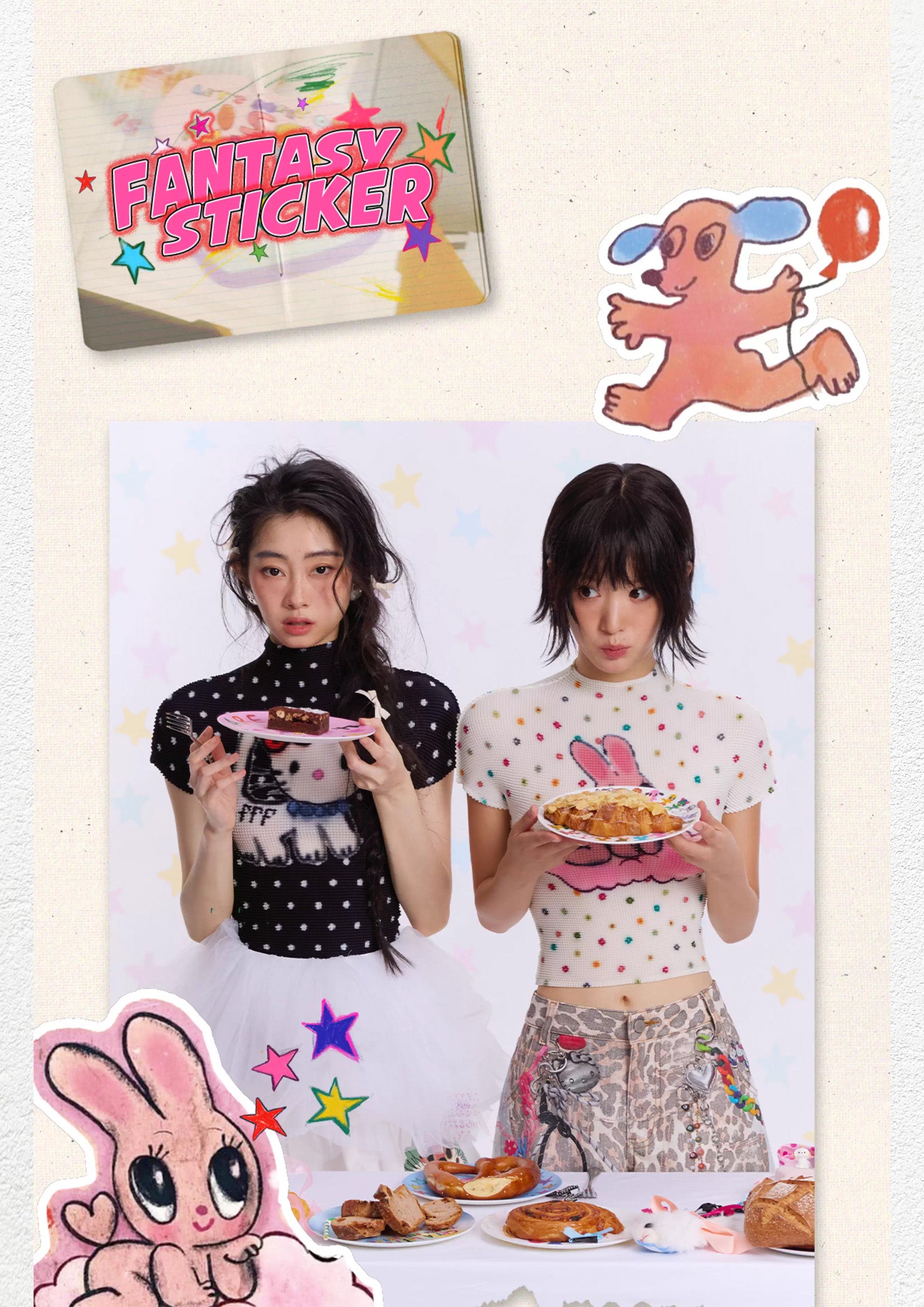 Kitty polka dots crinkle stretch crop tee - black