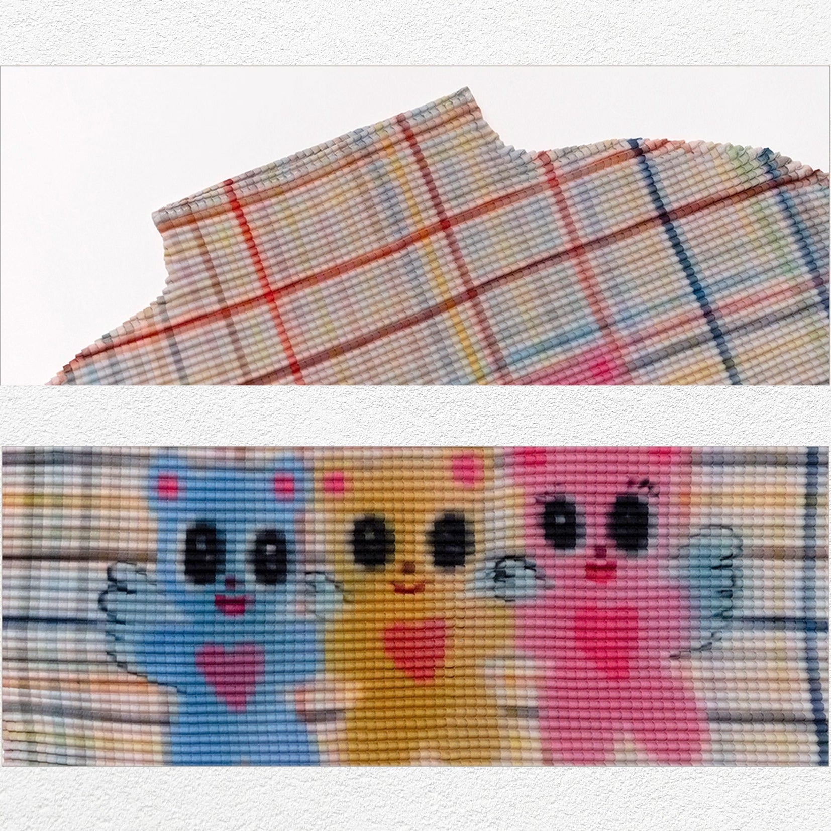 Three bears crinkle stretch crop tee - beige plaid