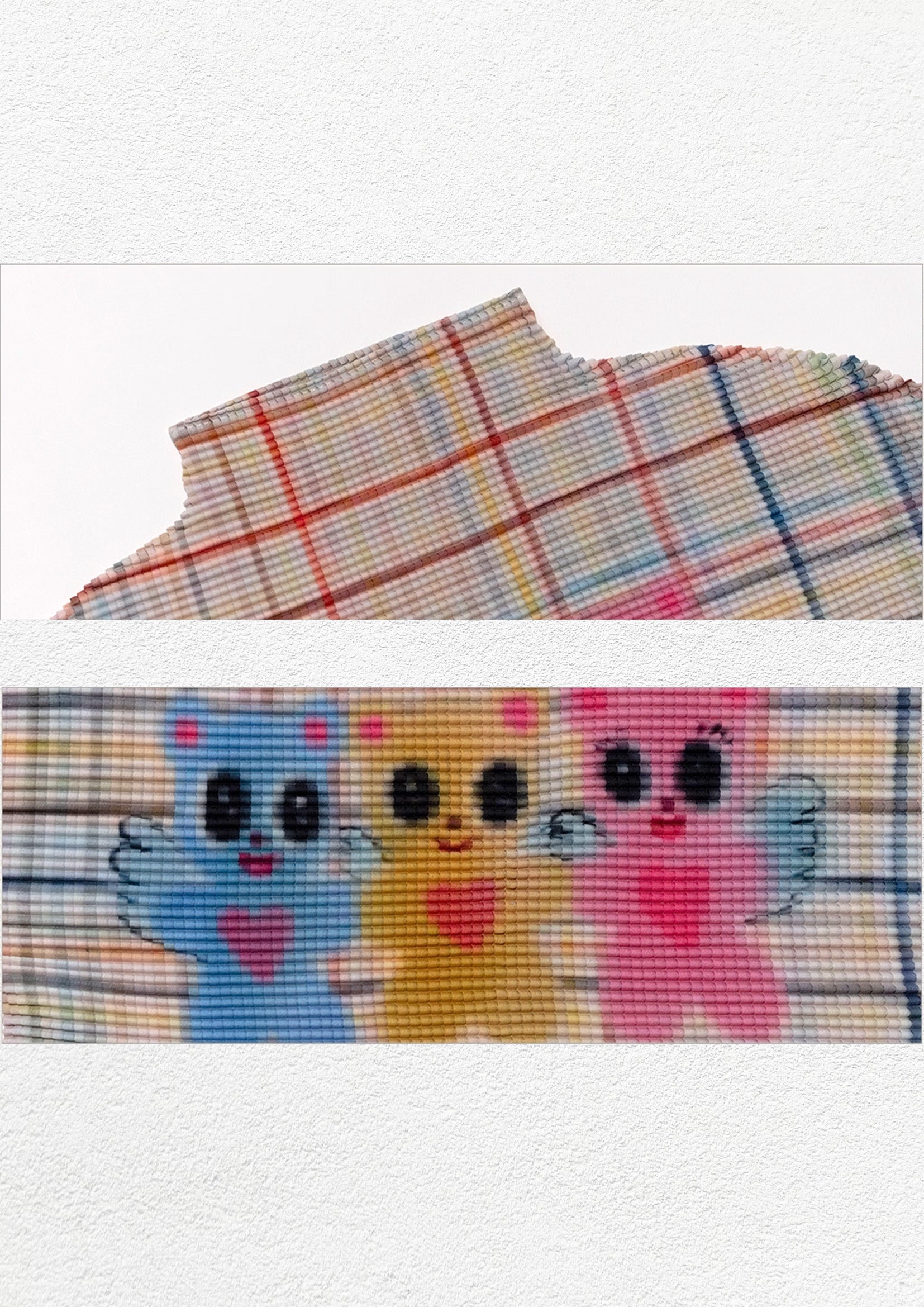 Three bears crinkle stretch crop tee - beige plaid