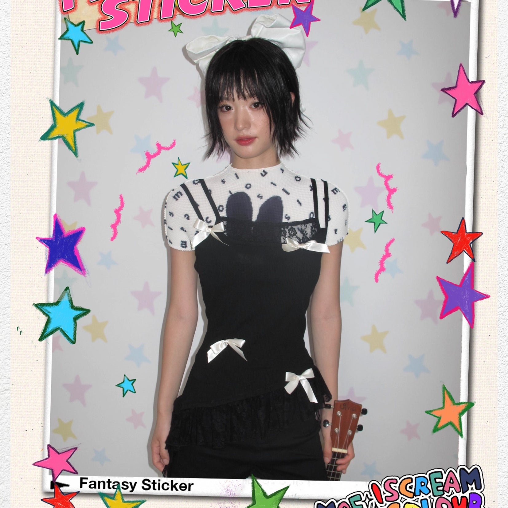 Black bunny crinkle stretch crop tee - white