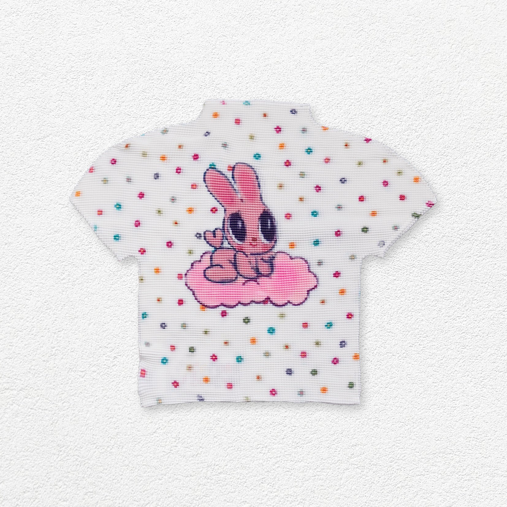 Pink bunny polka dots crinkle stretch crop tee - off-white