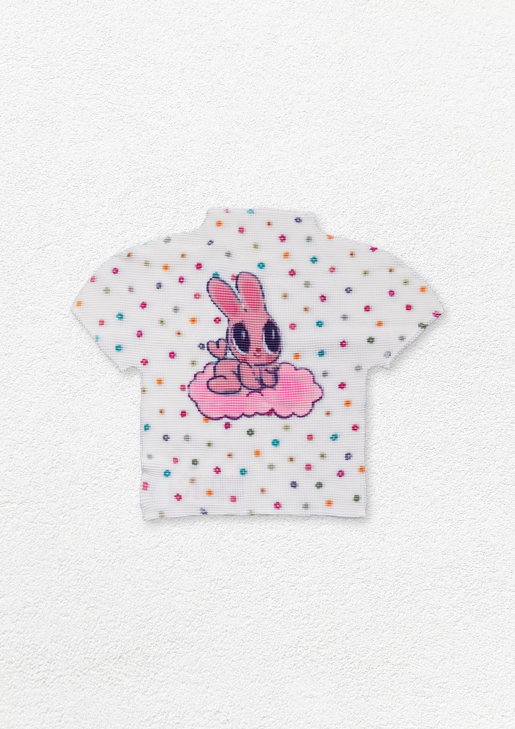 Pink bunny polka dots crinkle stretch crop tee - off-white
