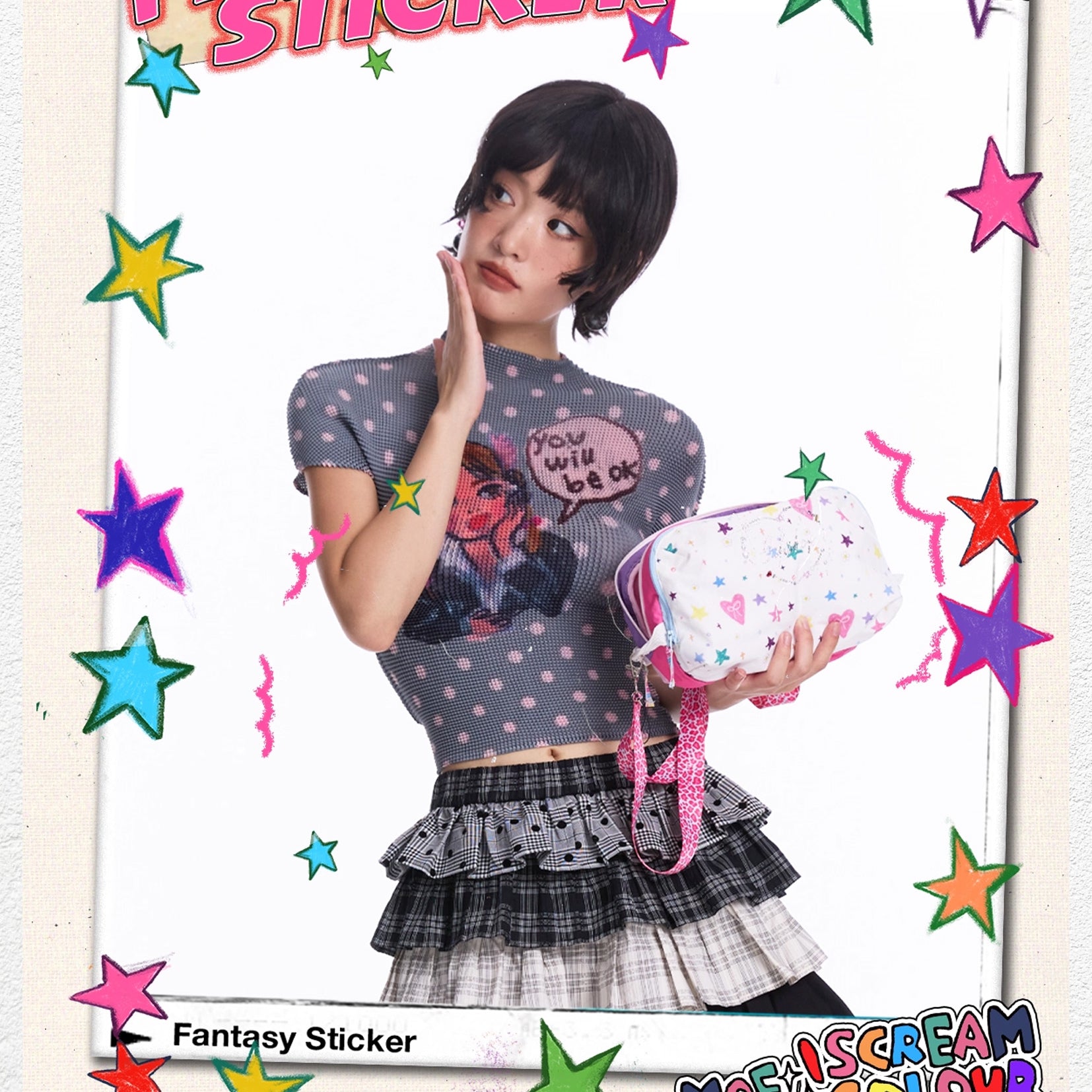 Britney polka dots crinkle stretch crop tee - grey