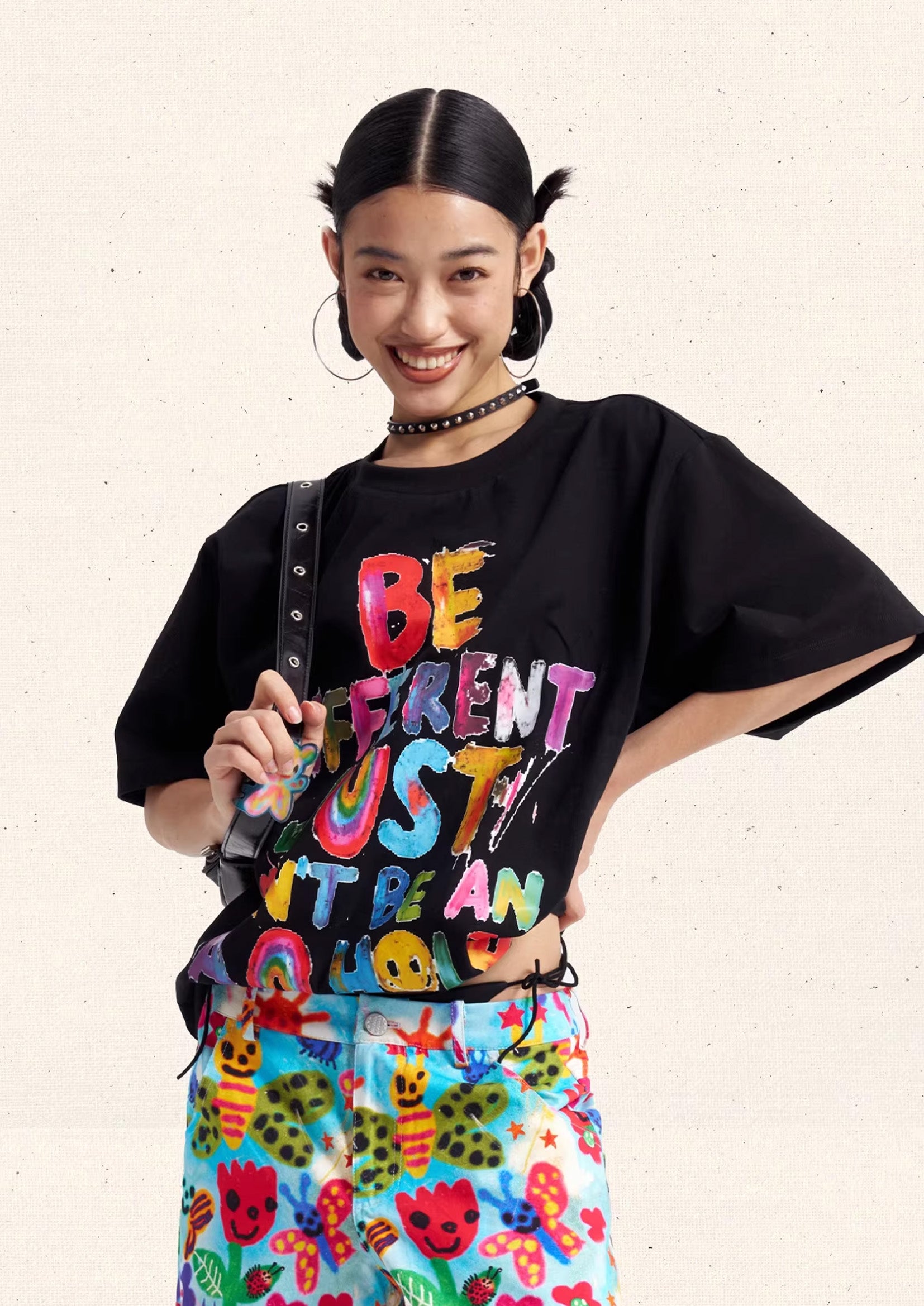 Typography unisex oversized tee - black