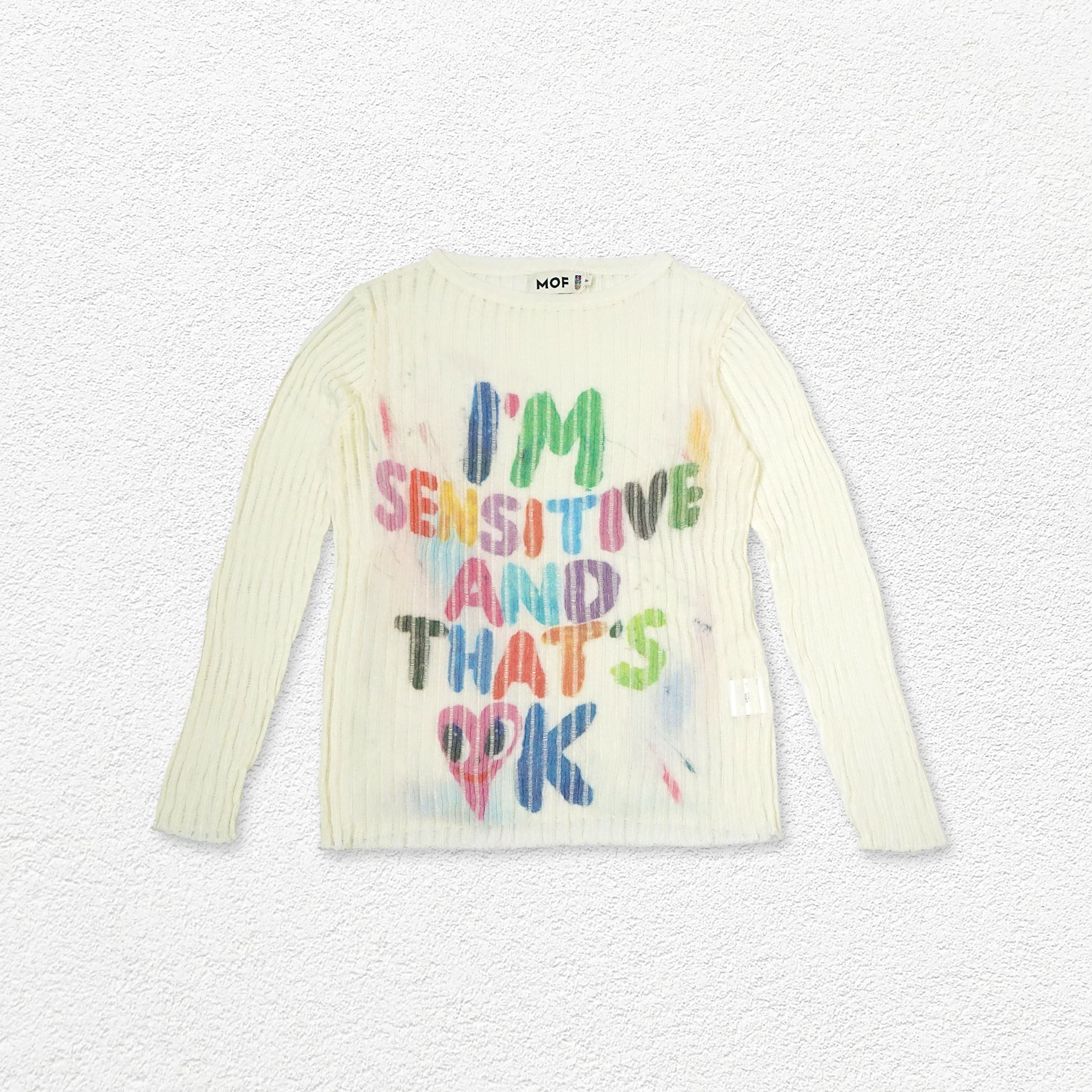 Typography hollow-out knit jumper - white
