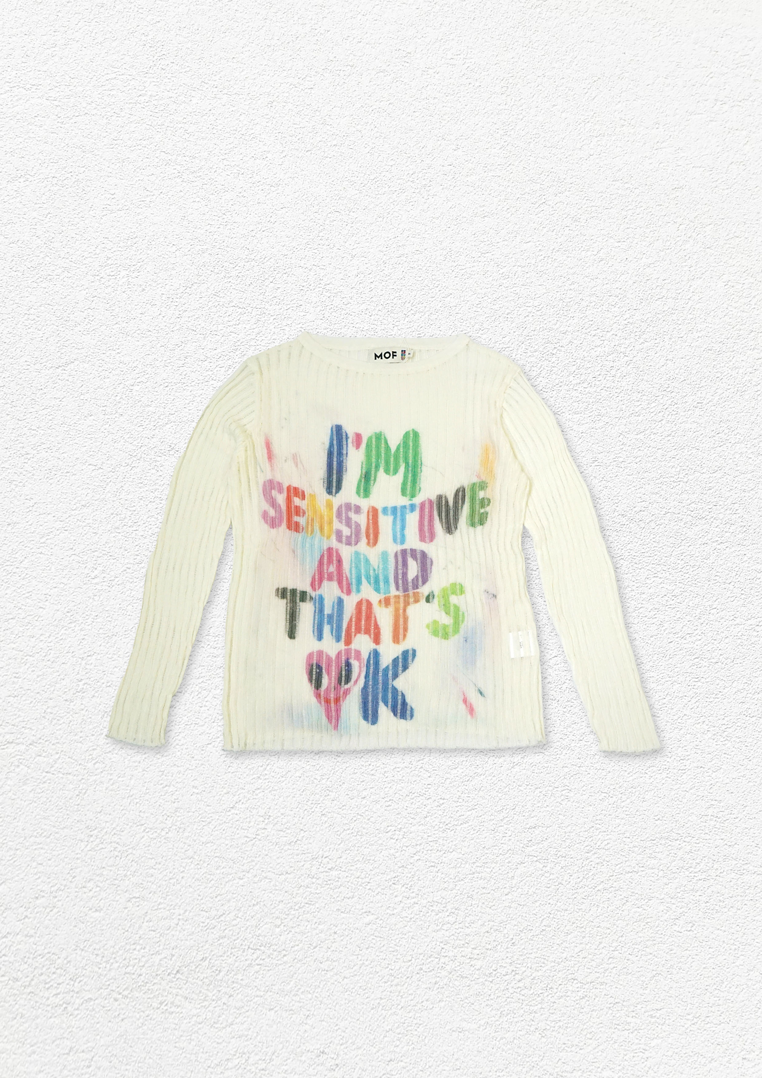 Typography hollow-out knit jumper - white