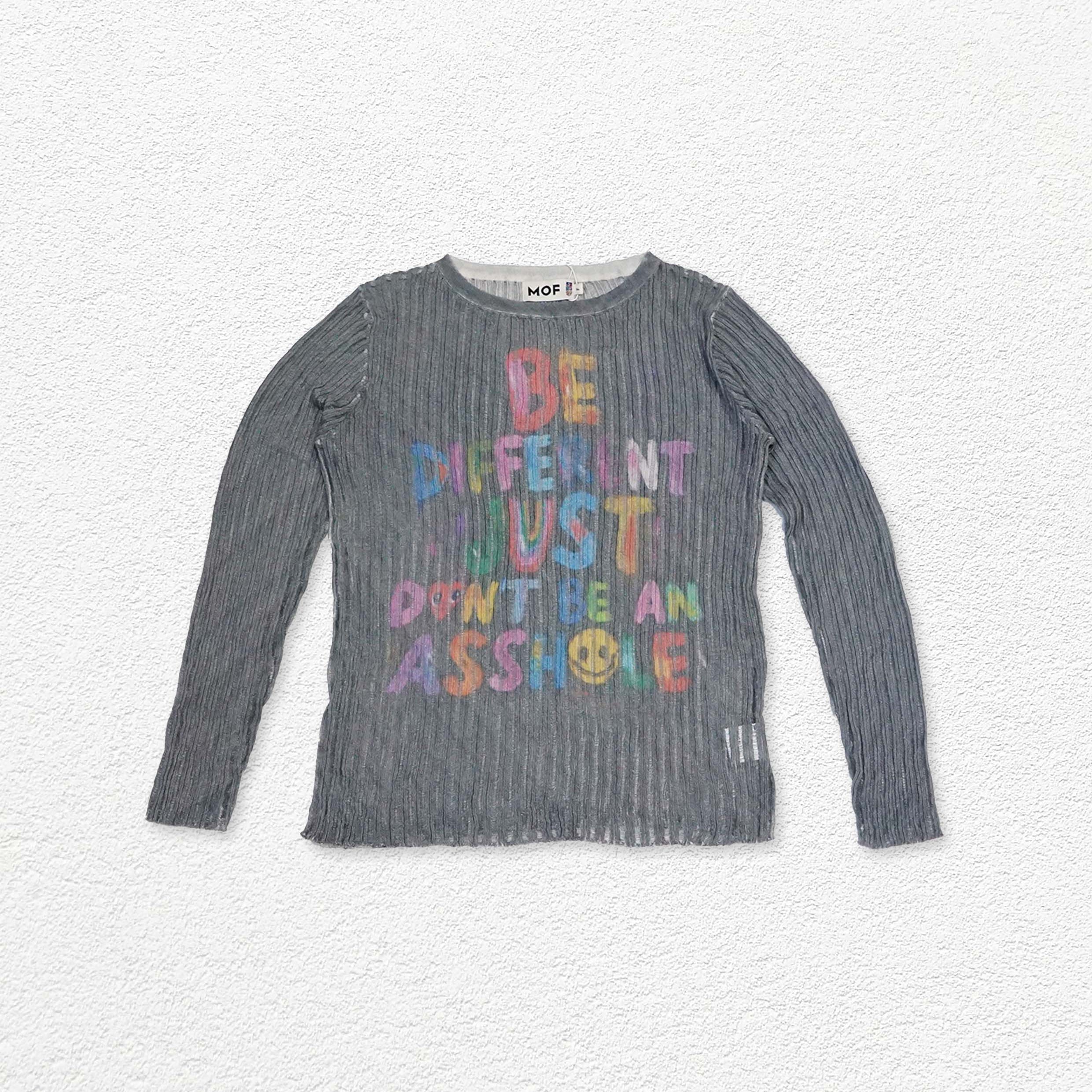 Typography hollow-out knit jumper - grey