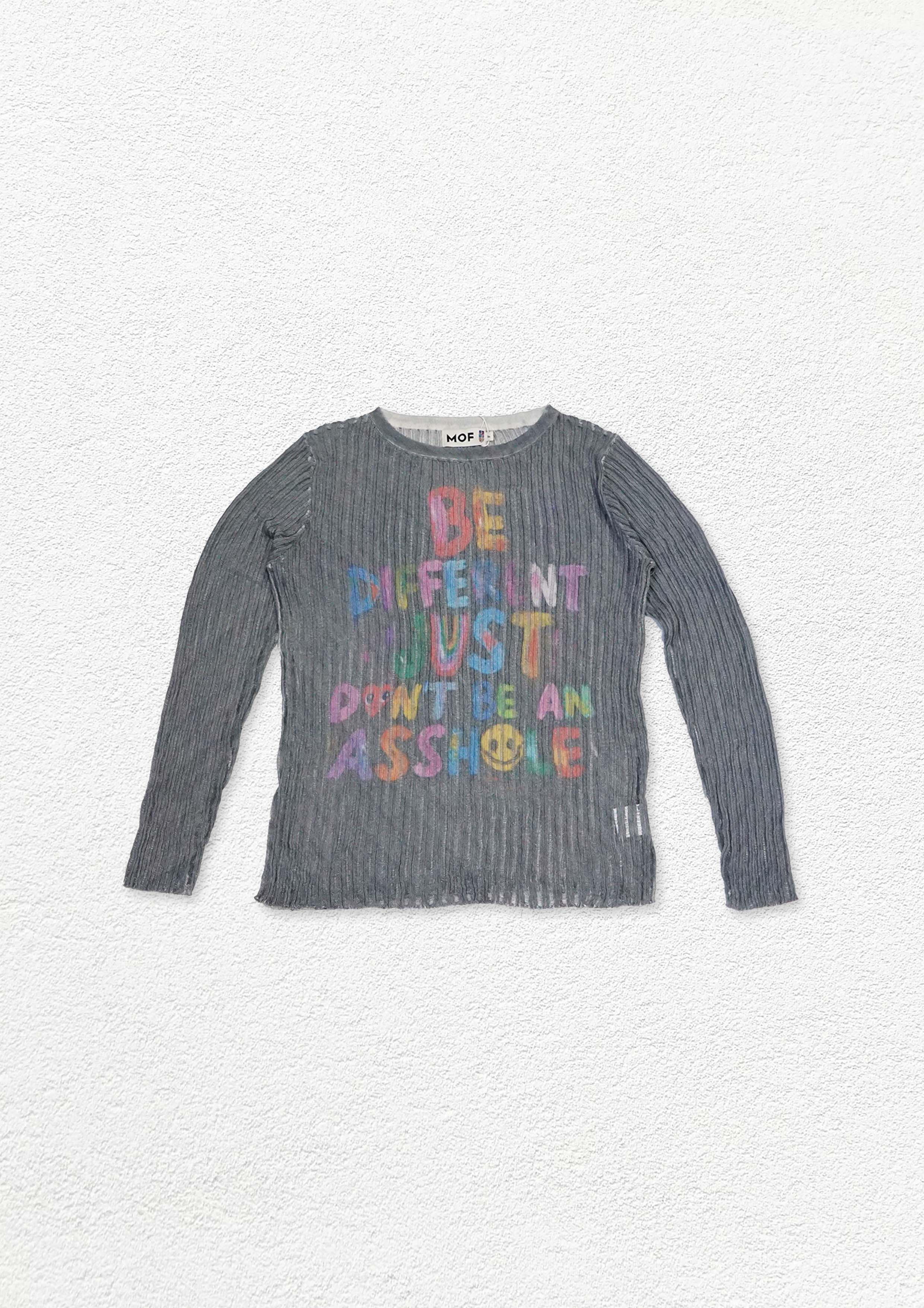 Typography hollow-out knit jumper - grey