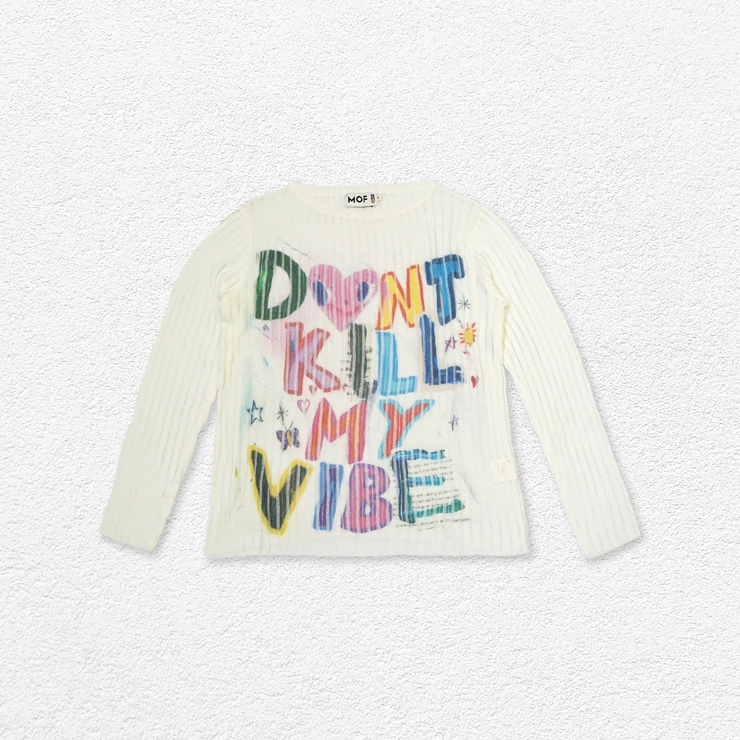 Typography hollow-out knit jumper - white