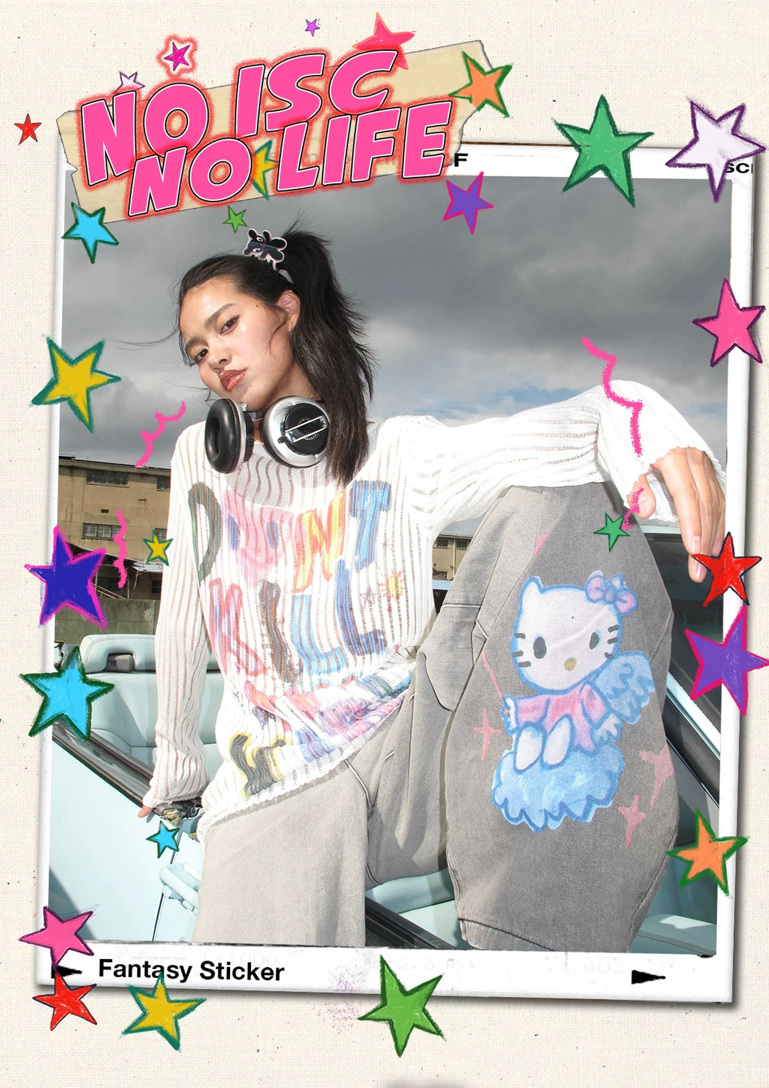 Typography hollow-out knit jumper - white