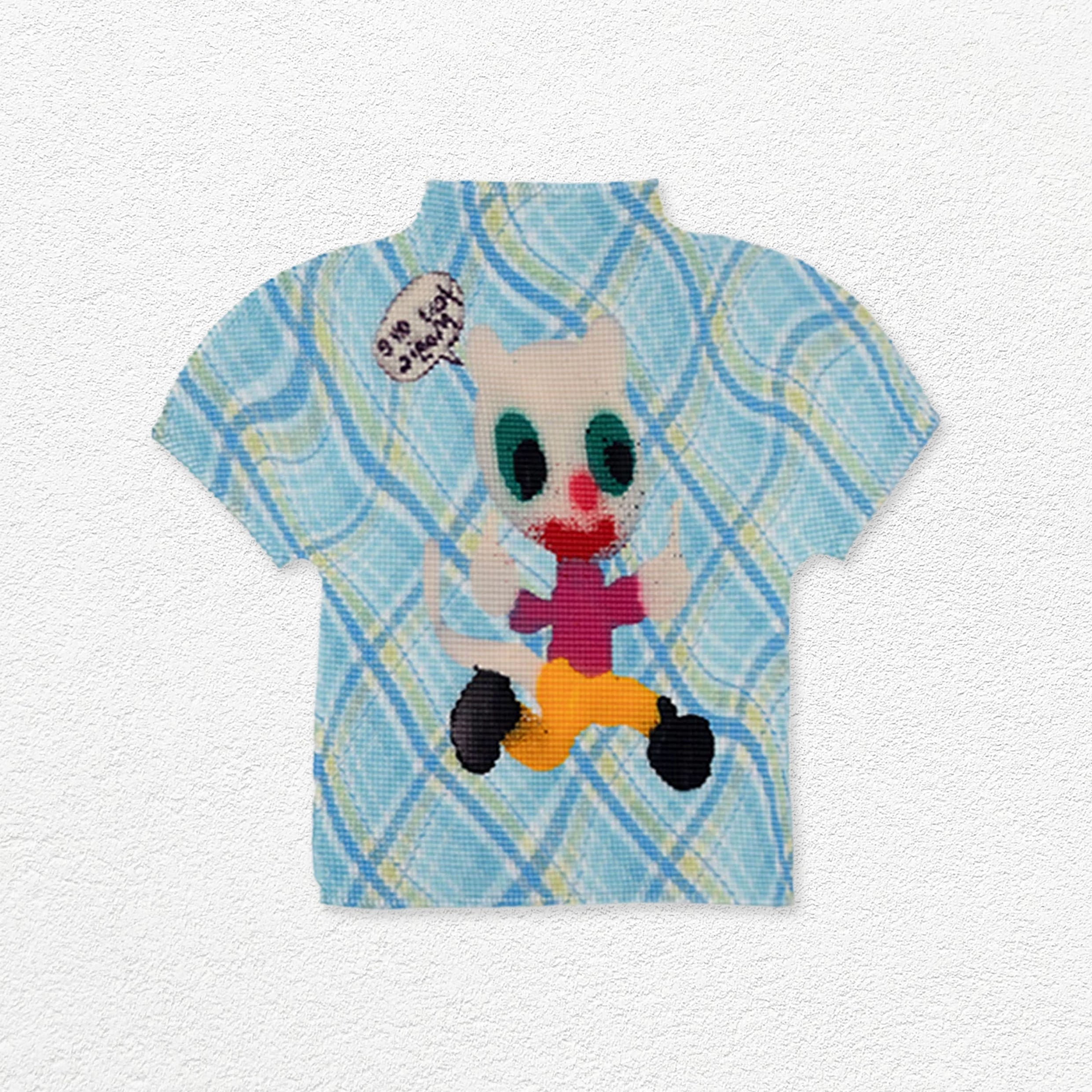 White bear crinkle stretch crop tee - cyan plaid