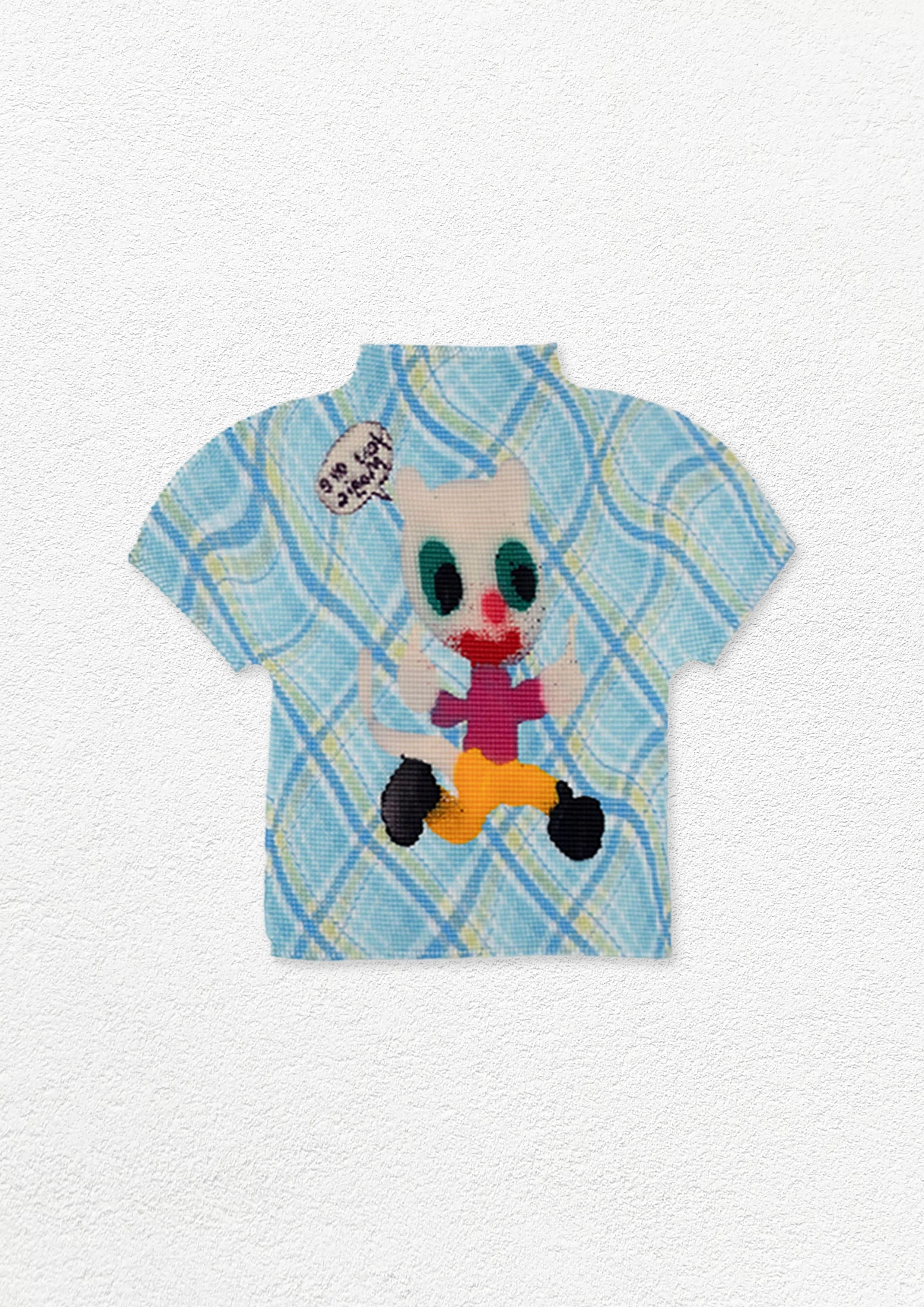 White bear crinkle stretch crop tee - cyan plaid