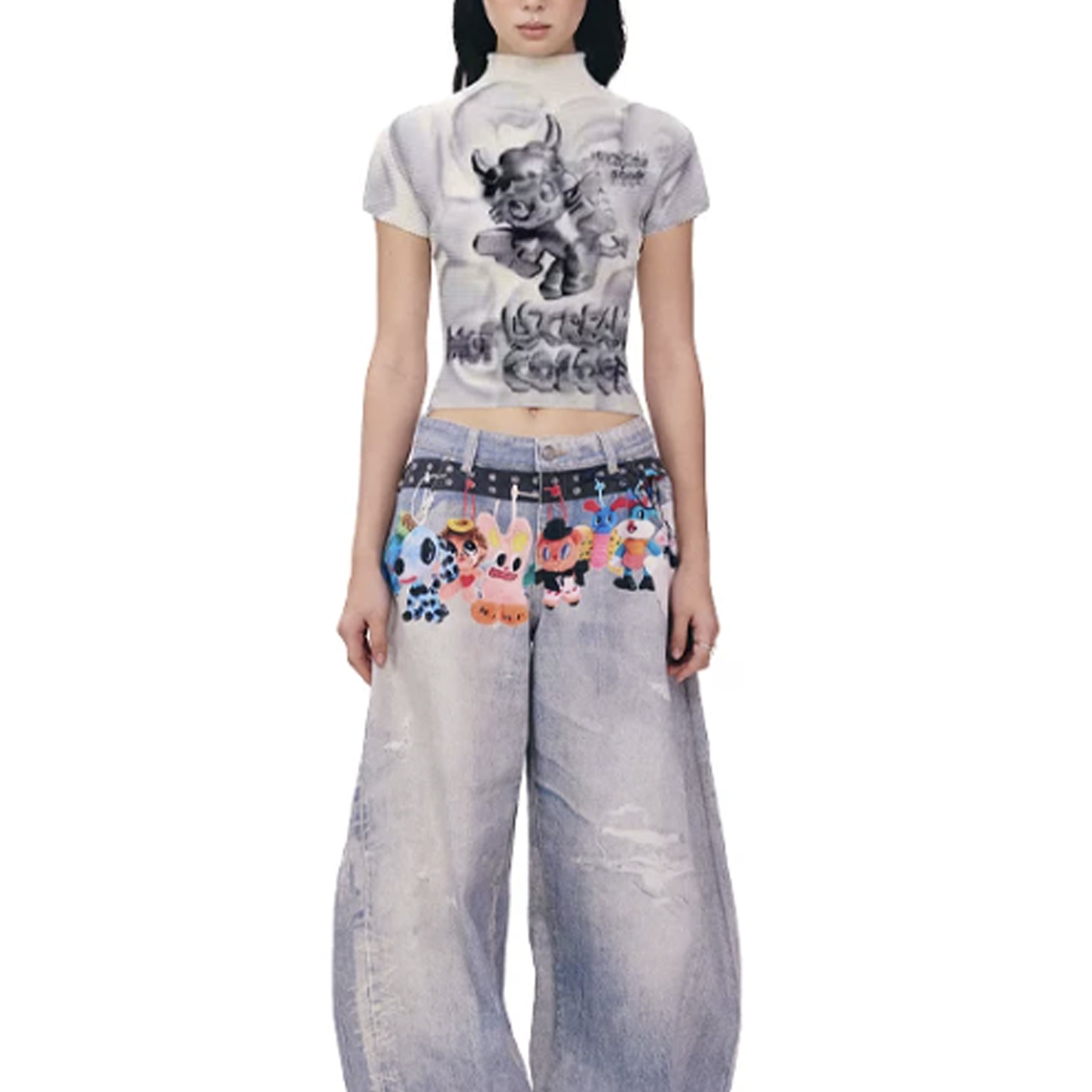 Silver angel crinkle stretch crop tee - white