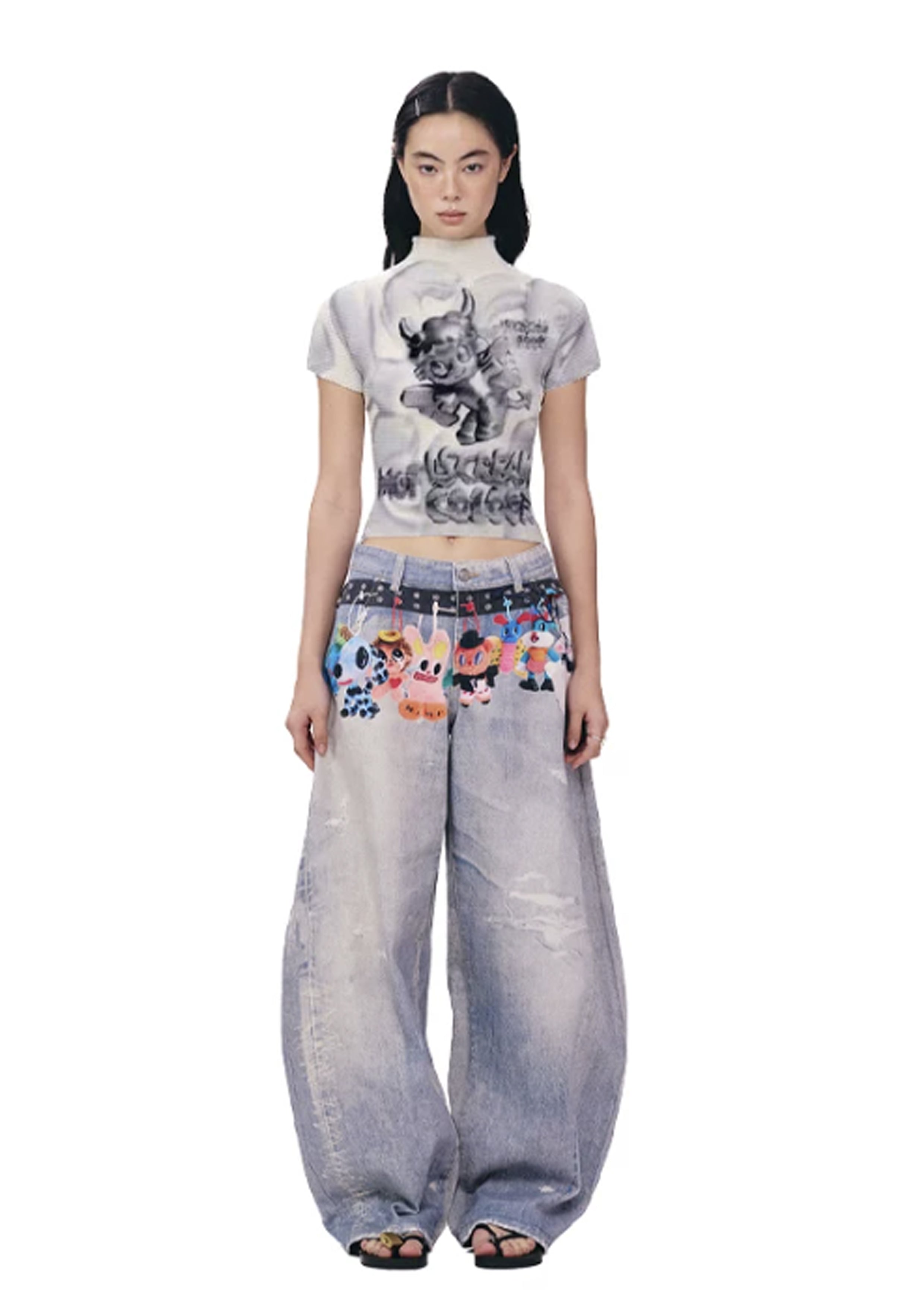 Silver angel crinkle stretch crop tee - white