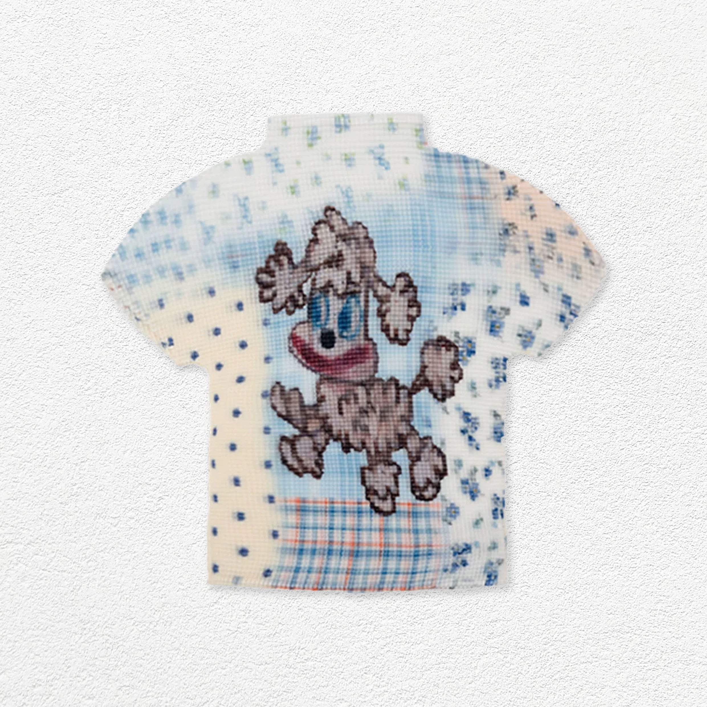 Poodle puppy crinkle stretch crop tee - baby blue