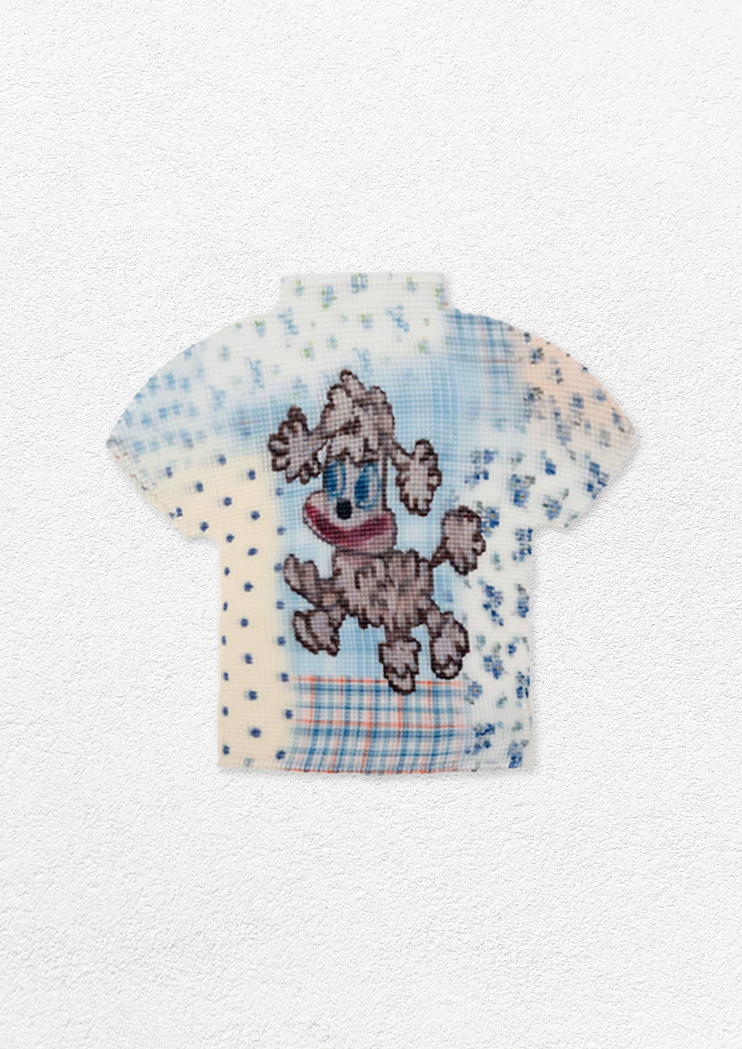 Poodle puppy crinkle stretch crop tee - baby blue