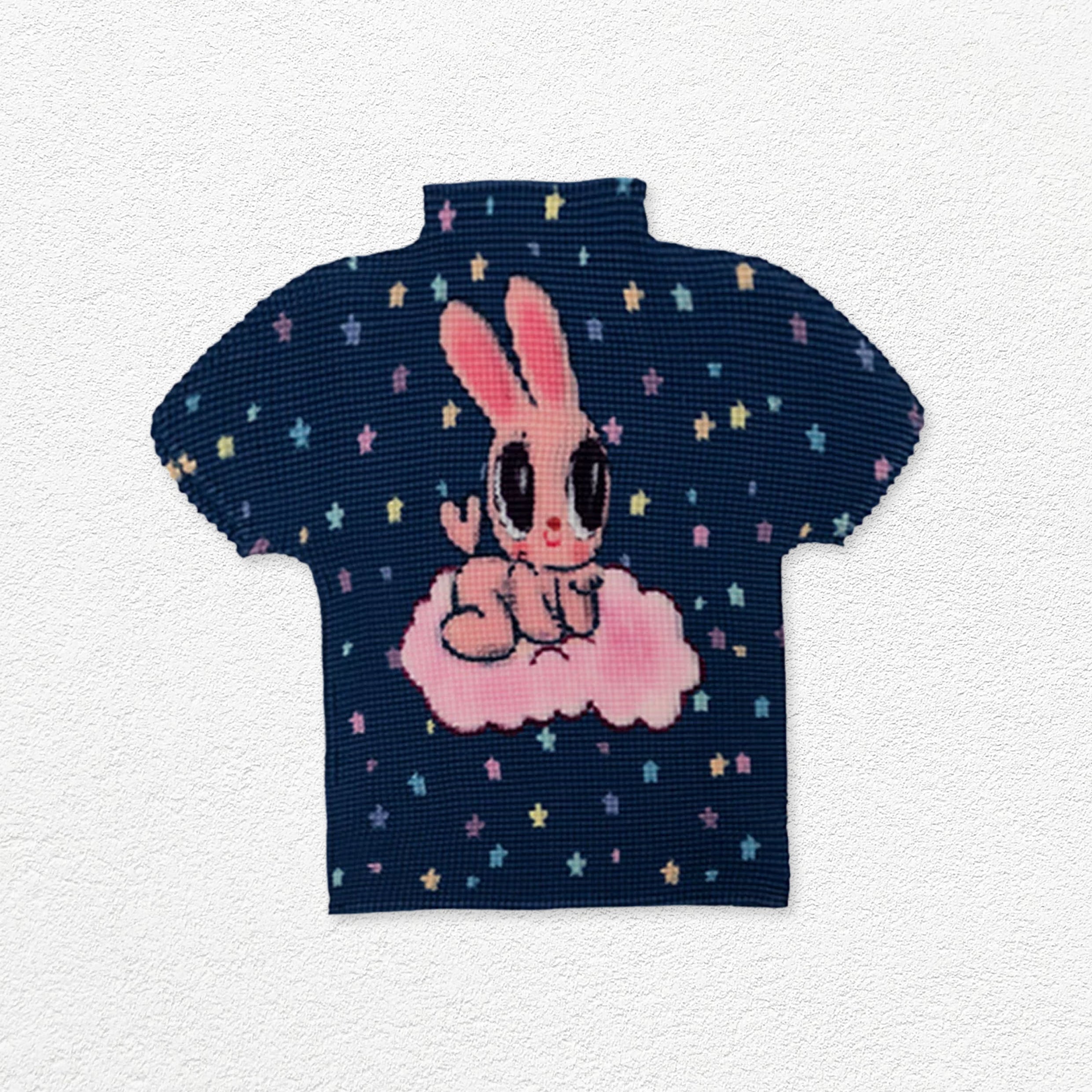 Pink bunny crinkle stretch crop tee - navy