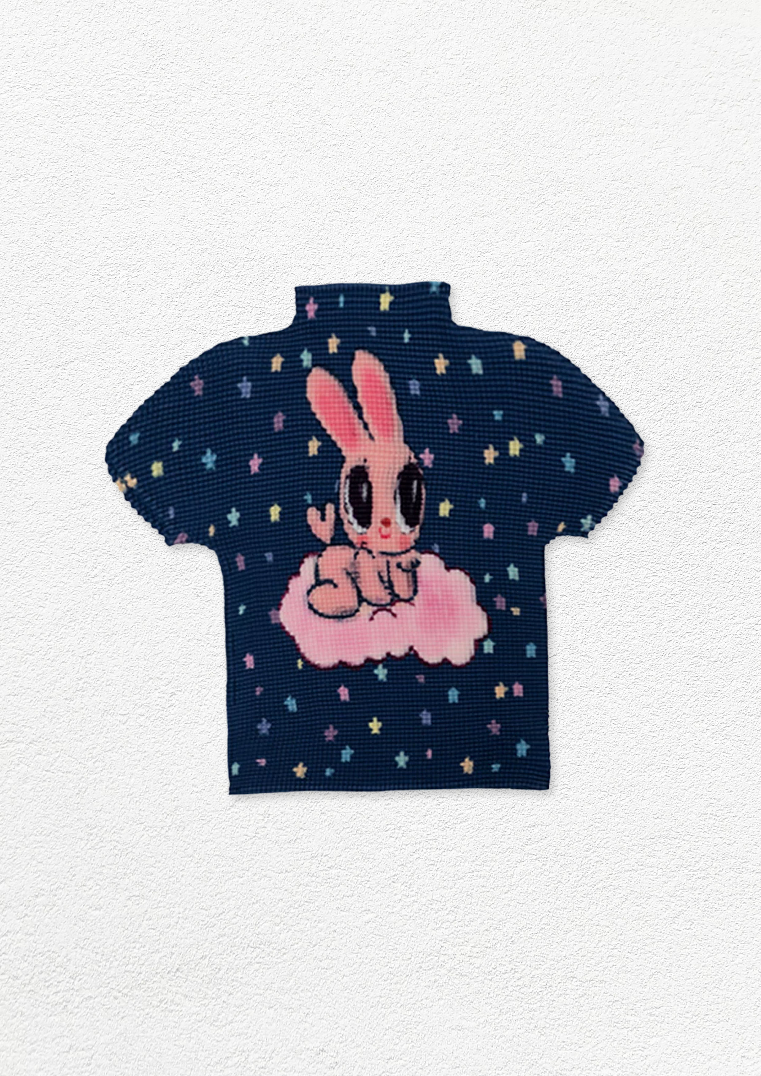 Pink bunny crinkle stretch crop tee - navy