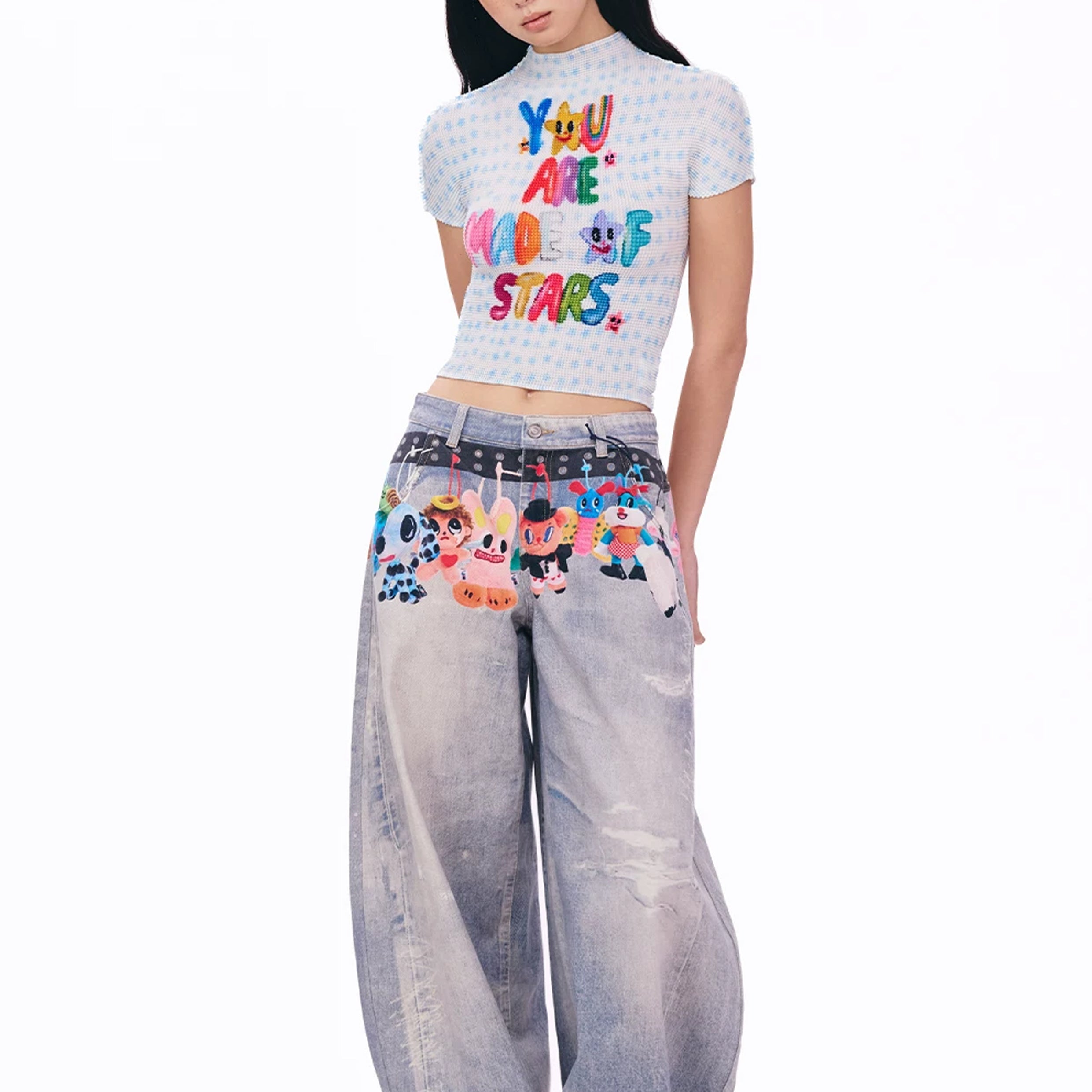 Typography crinkle stretch crop tee - white