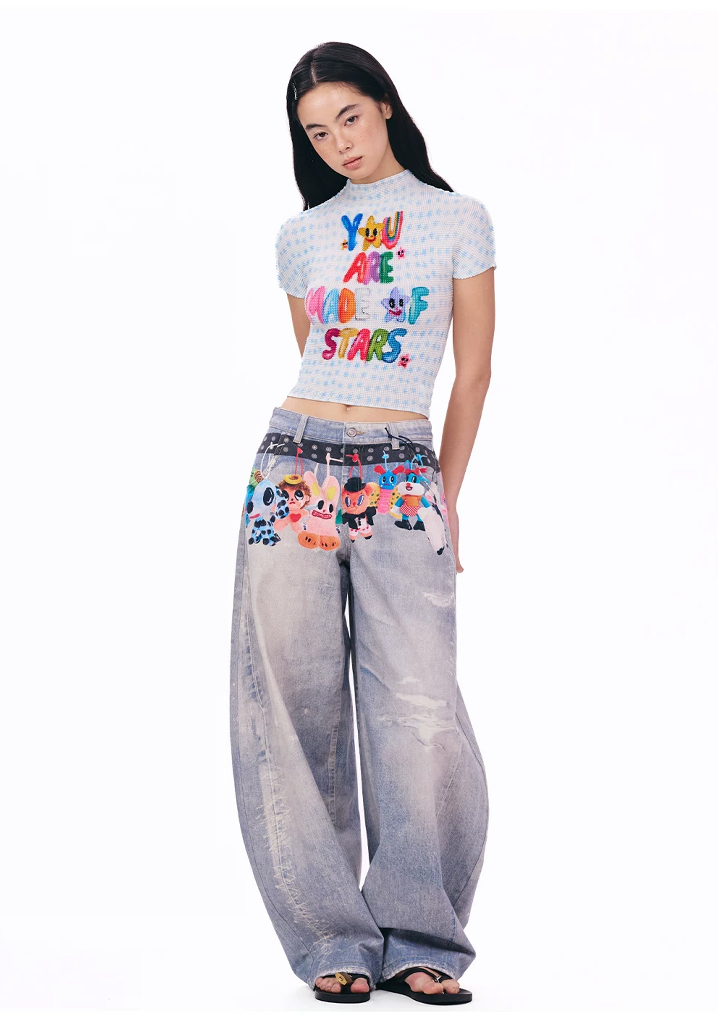 Typography crinkle stretch crop tee - white