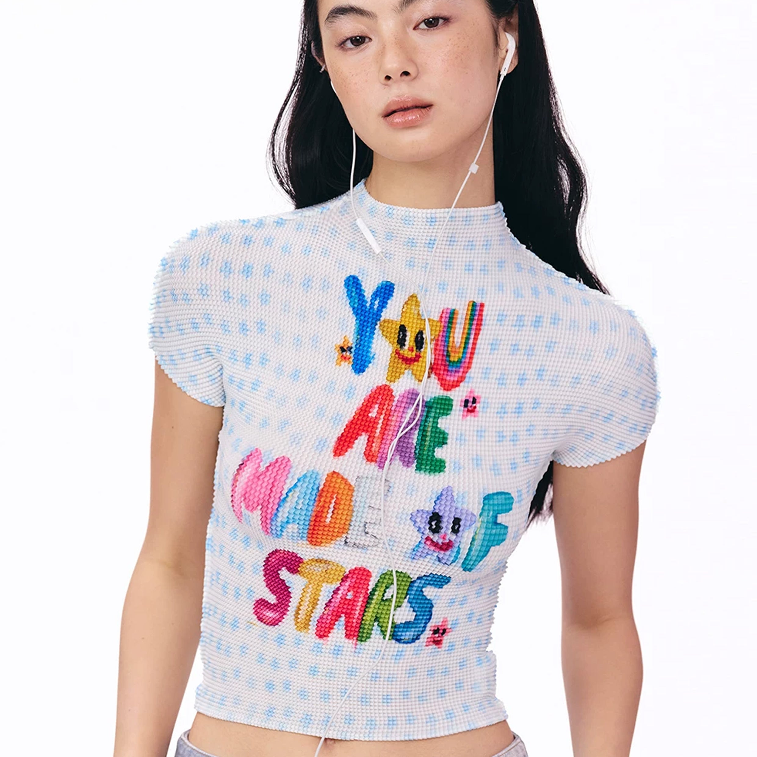 Typography crinkle stretch crop tee - white