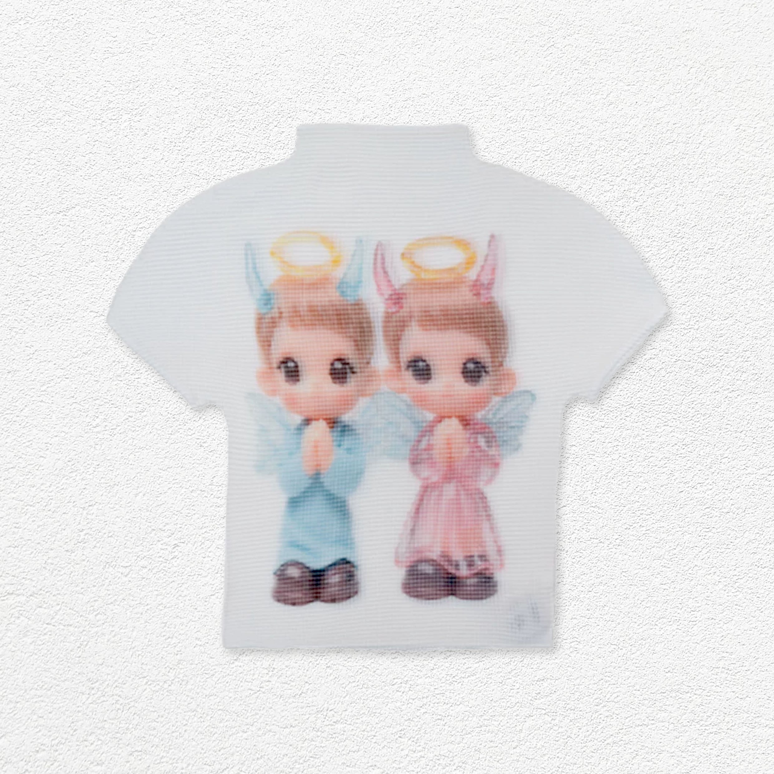Twin angels crinkle stretch crop tee - white
