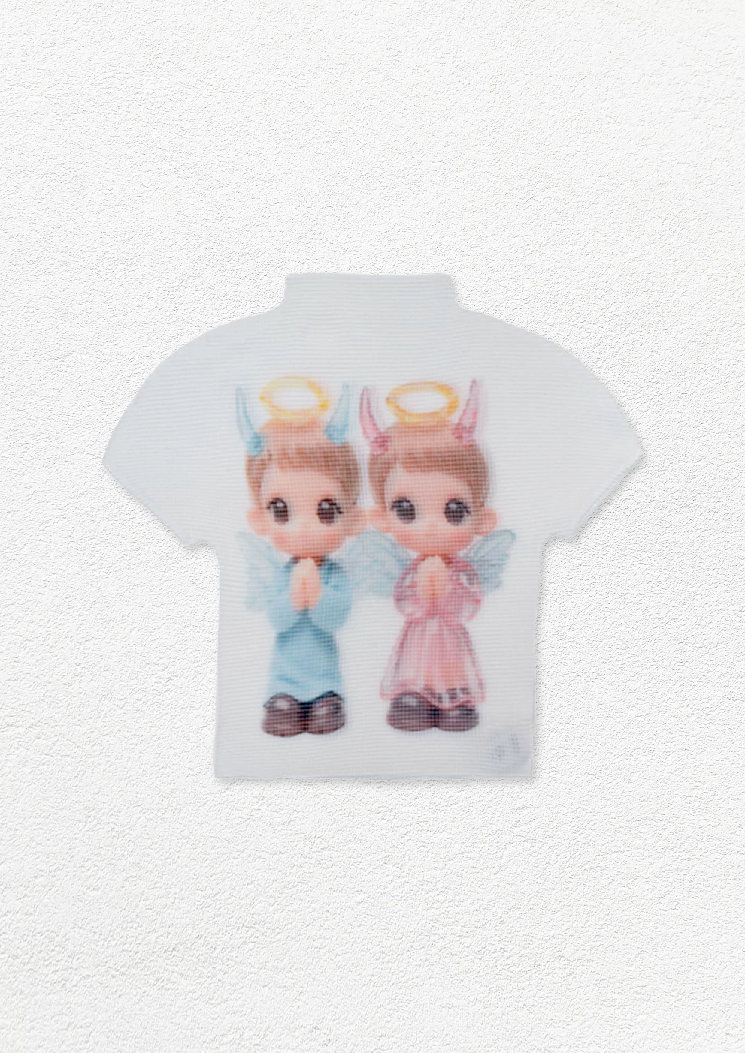 Twin angels crinkle stretch crop tee - white