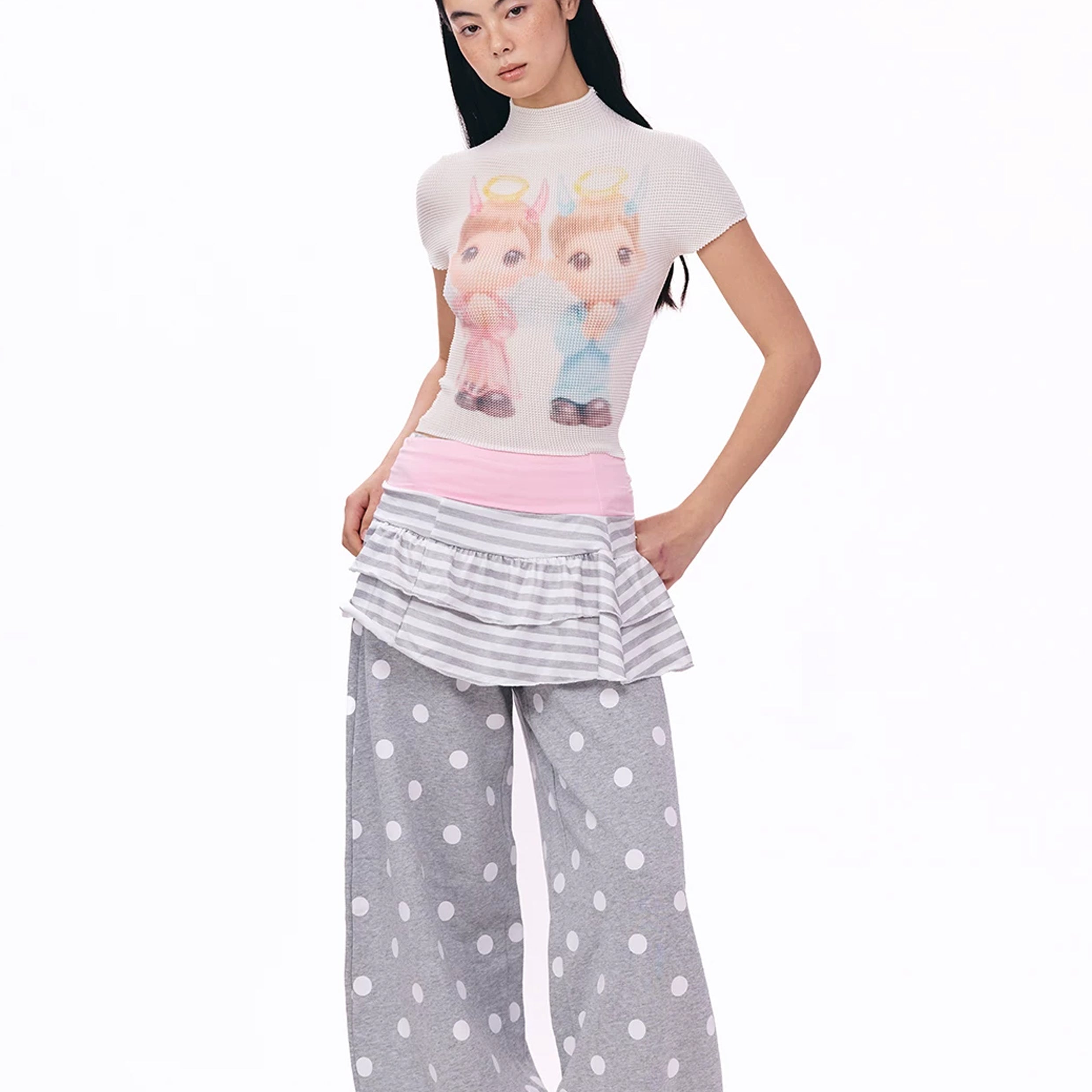 Twin angels crinkle stretch crop tee - white