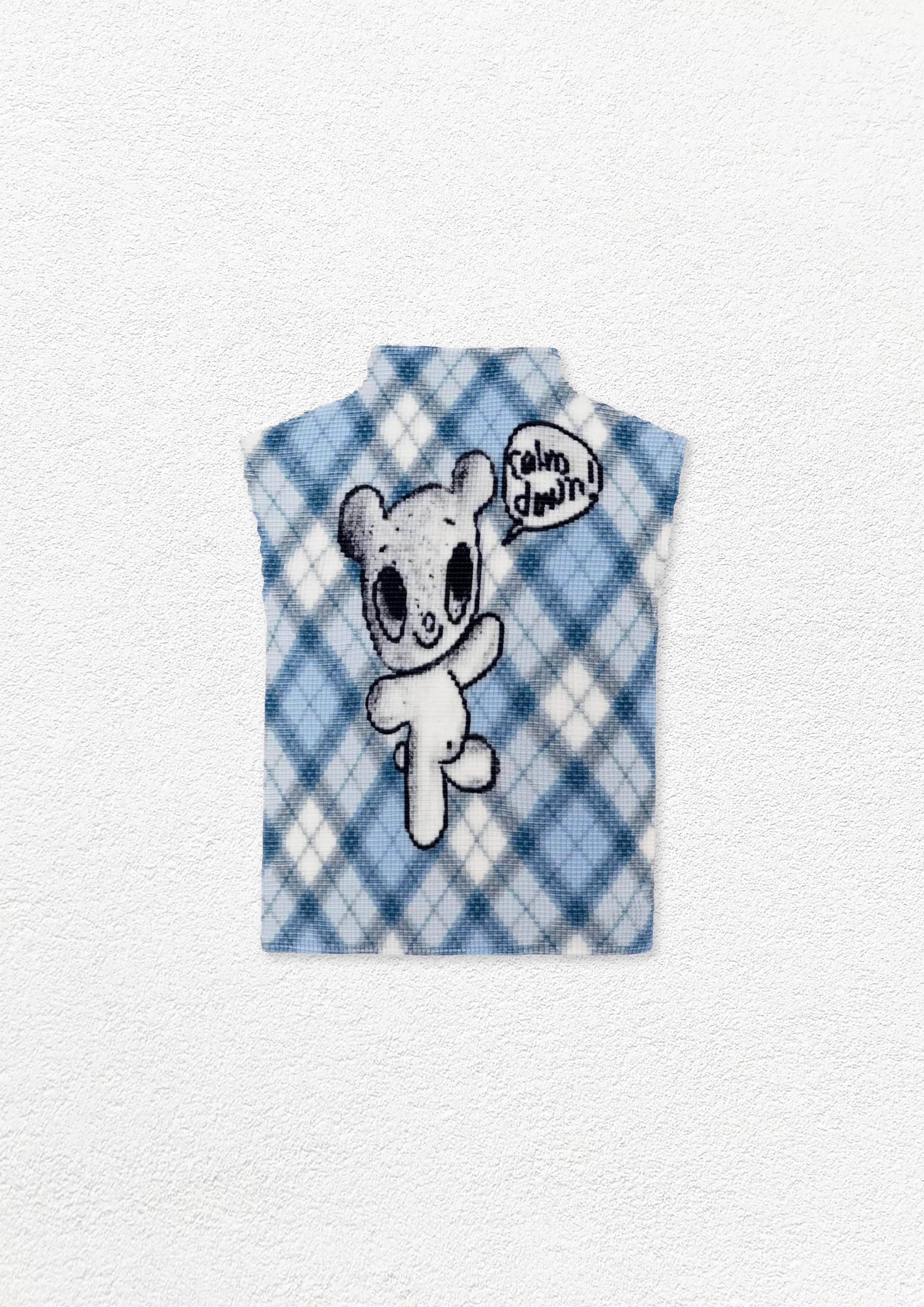 White bear crinkle stretch crop tank - blue plaid